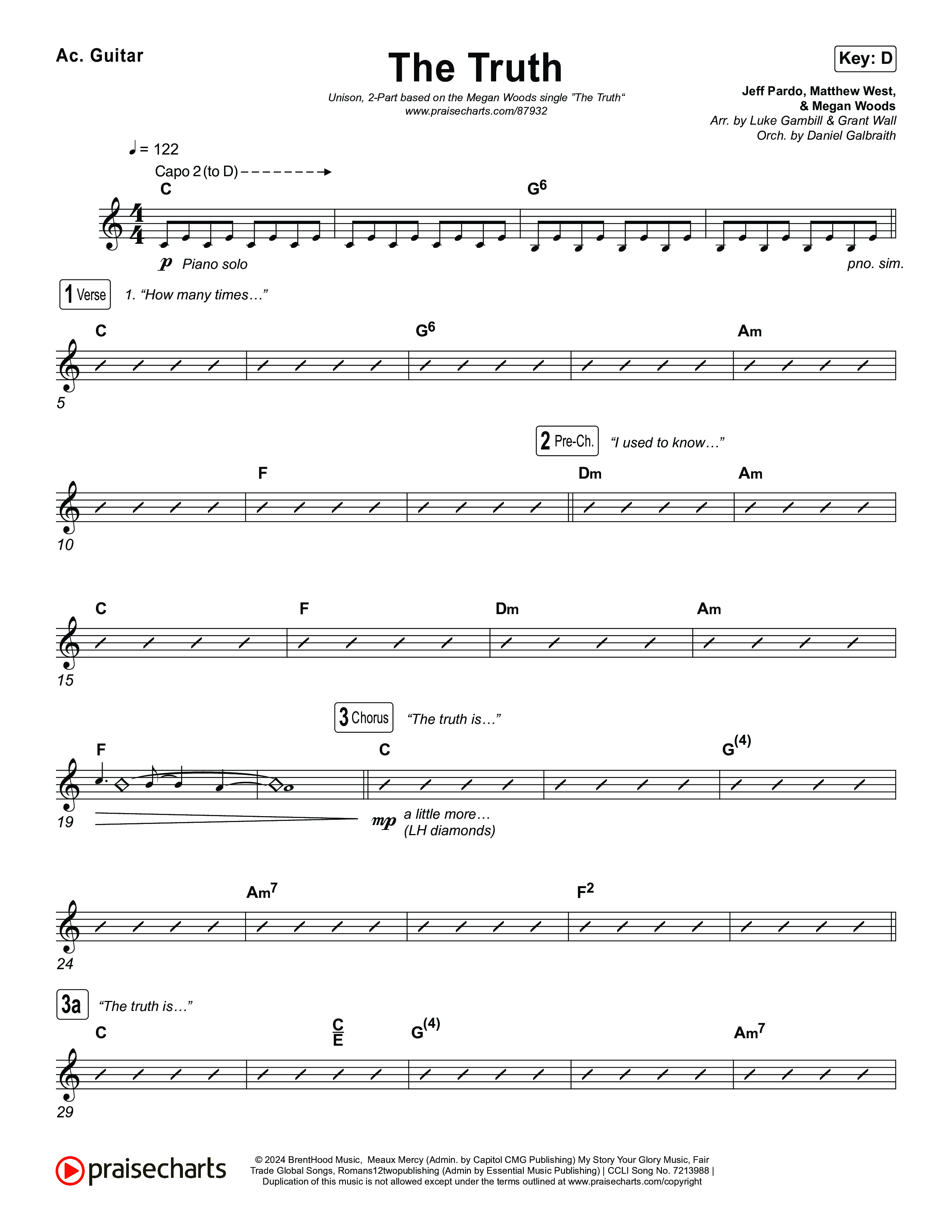 The Truth (Unison/2-Part) Acoustic Guitar (Megan Woods / Arr. Luke Gambill)