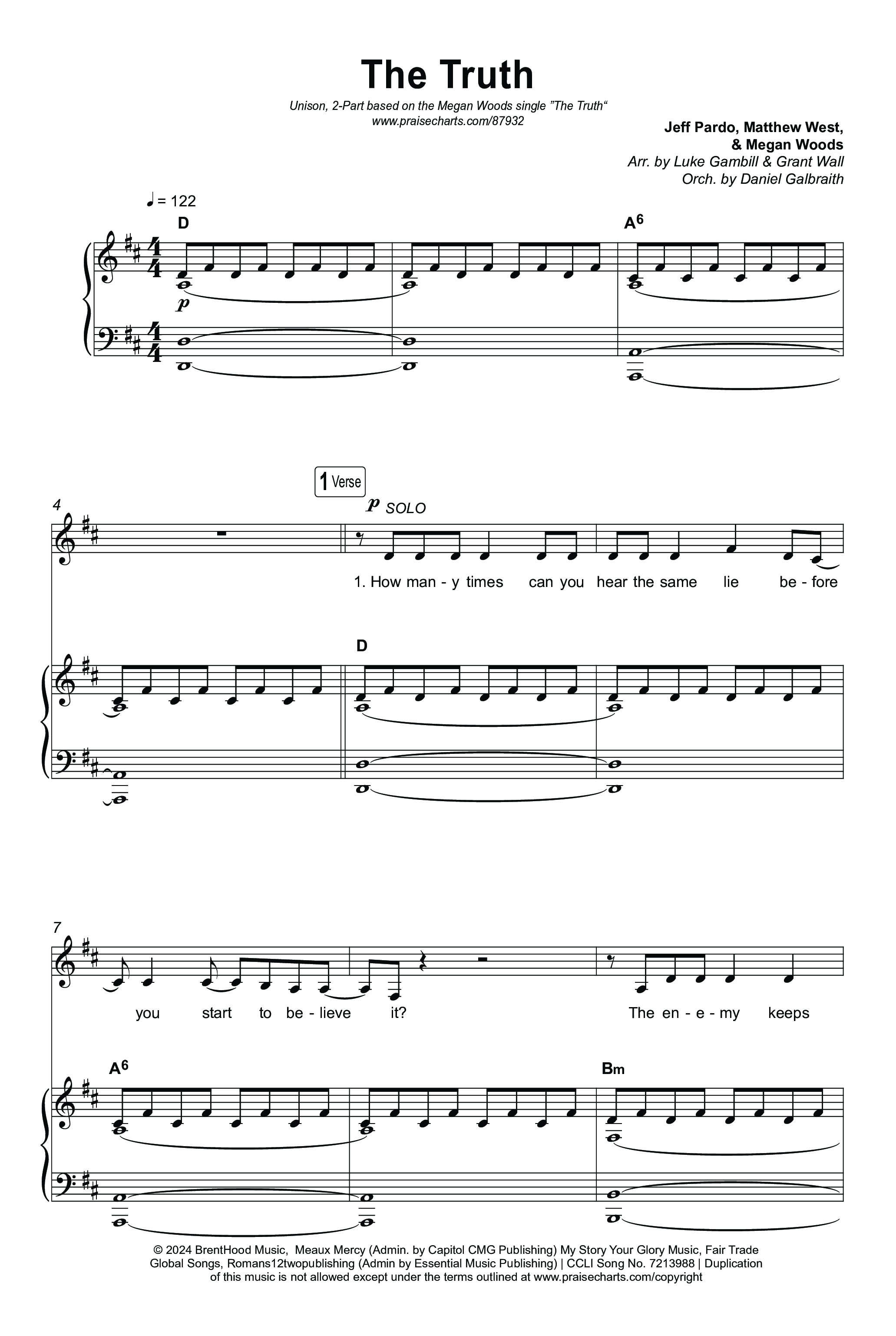 The Truth (Unison/2-Part) Octavo (Uni/2-Part & Pno) (Megan Woods / Arr. Luke Gambill)
