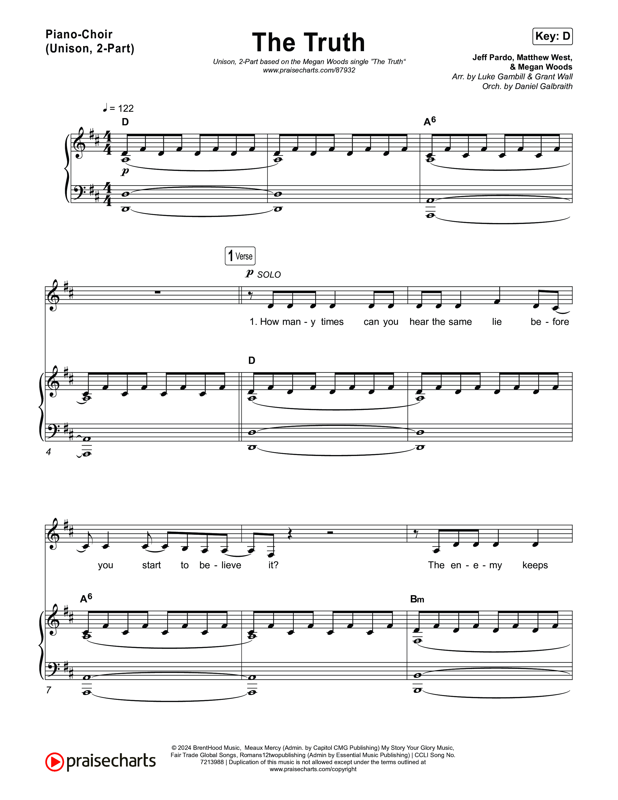 The Truth (Unison/2-Part) Piano/Choir (Uni/2-Part) (Megan Woods / Arr. Luke Gambill)