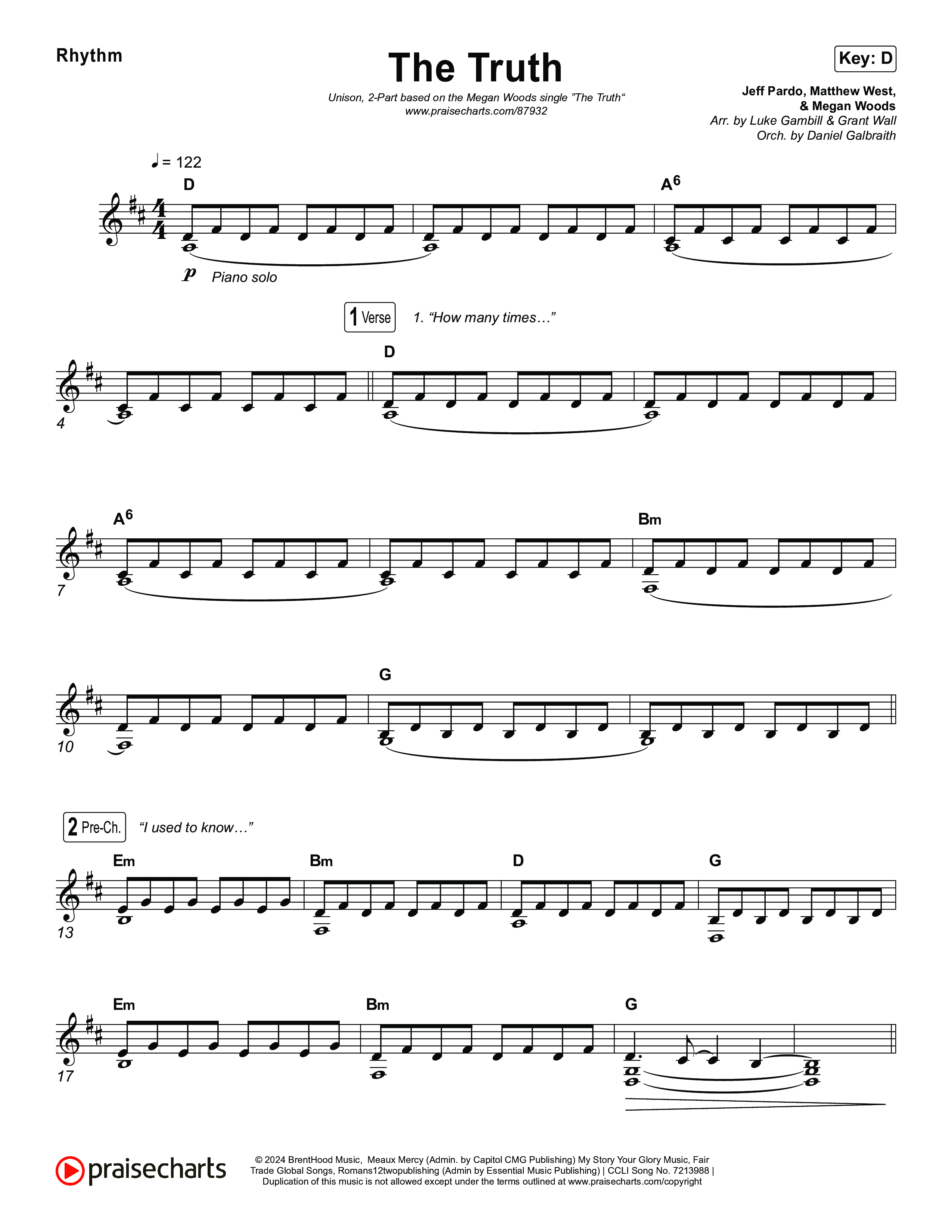The Truth (Unison/2-Part) Rhythm Chart (Megan Woods / Arr. Luke Gambill)