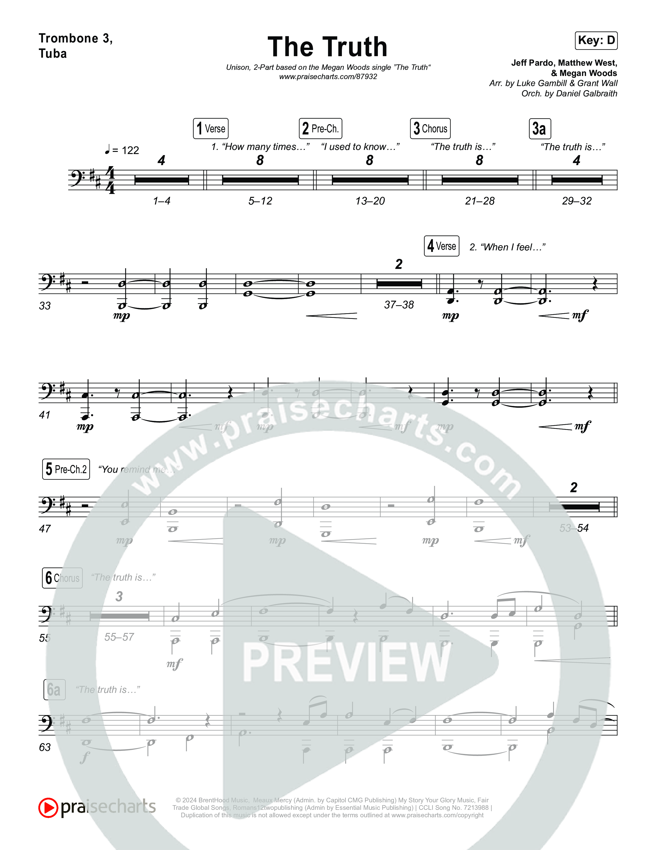 The Truth (Unison/2-Part) Trombone 3/Tuba (Megan Woods / Arr. Luke Gambill)
