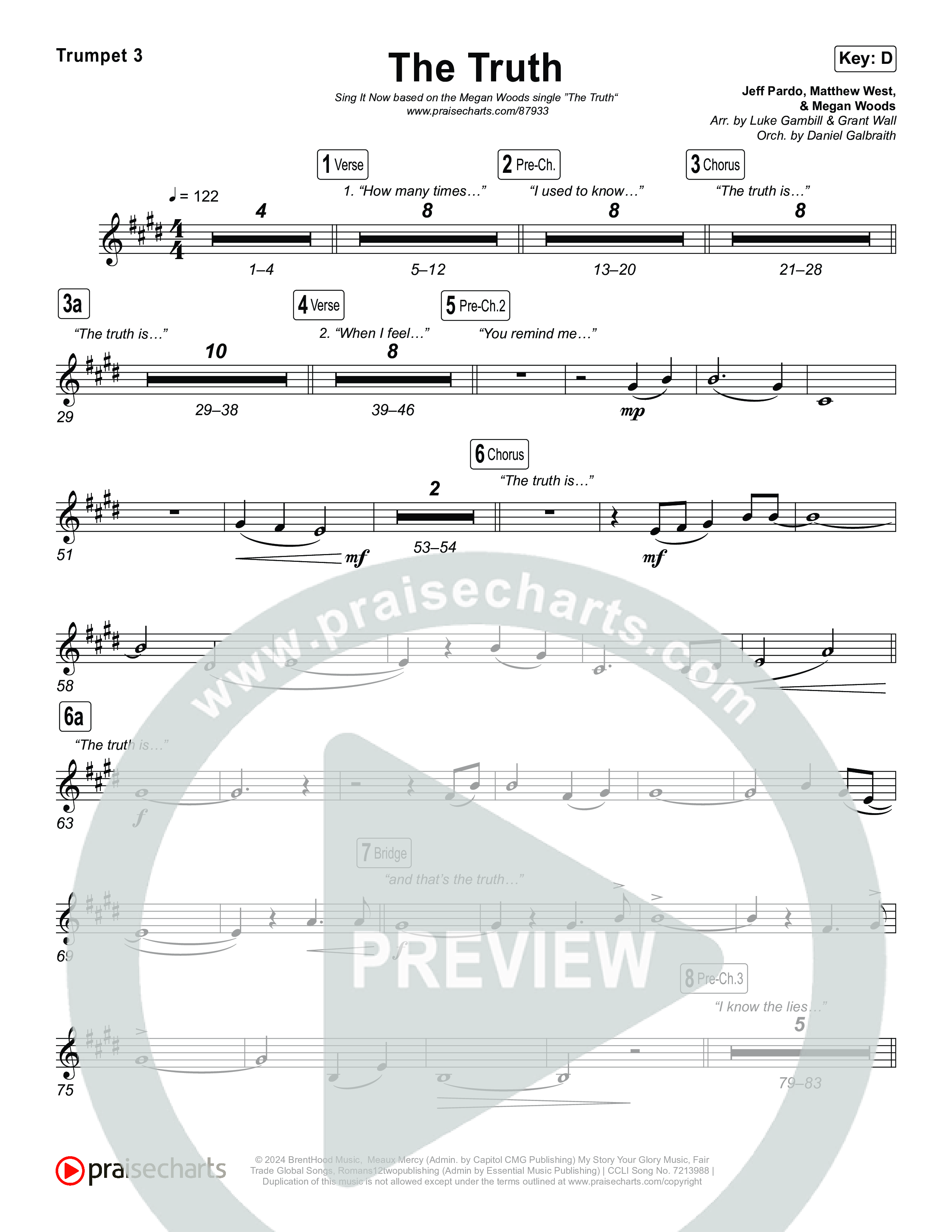 The Truth (Sing It Now) Trumpet 3 (Megan Woods / Arr. Luke Gambill)