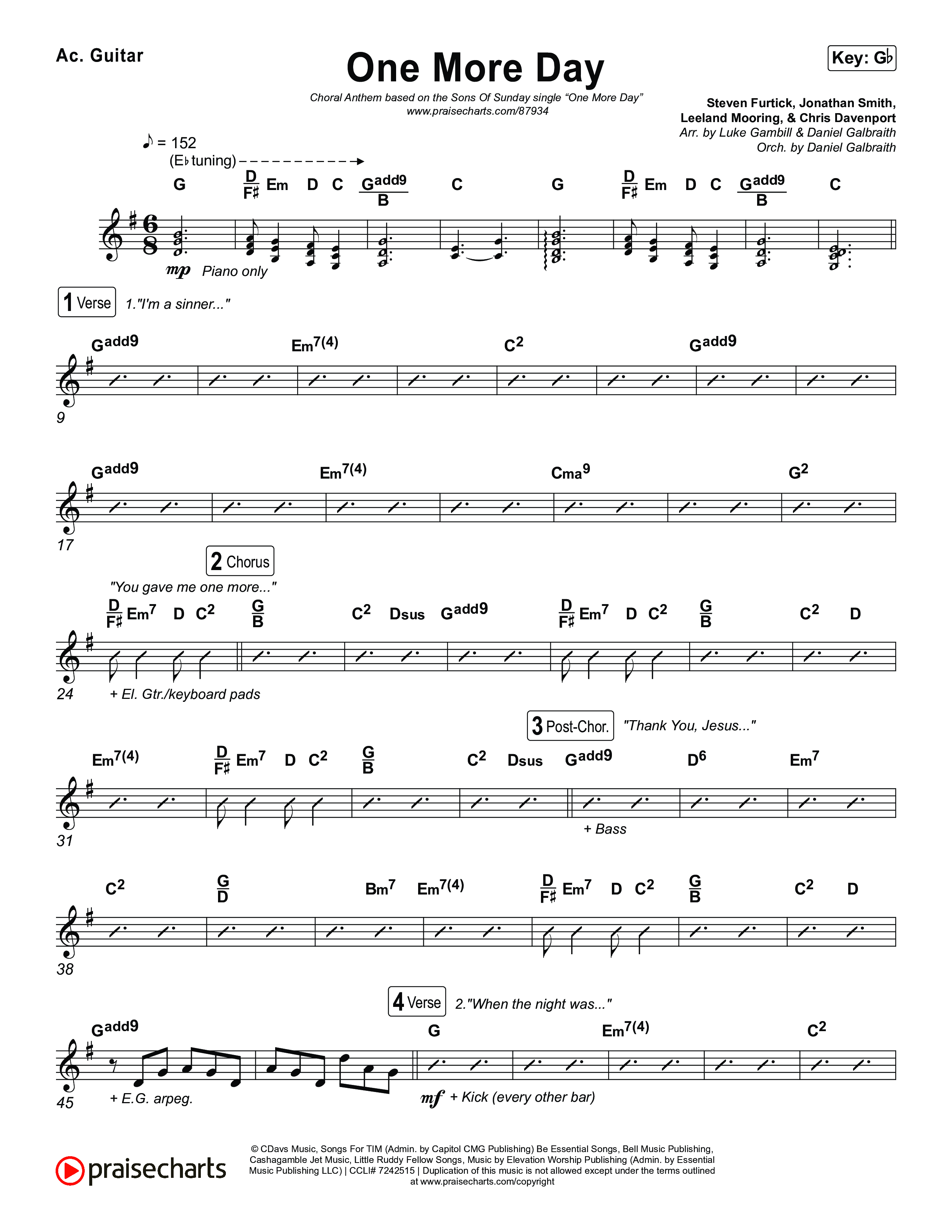 One More Day (Choral Anthem SATB) Acoustic Guitar (Sons Of Sunday / Arr. Luke Gambill)