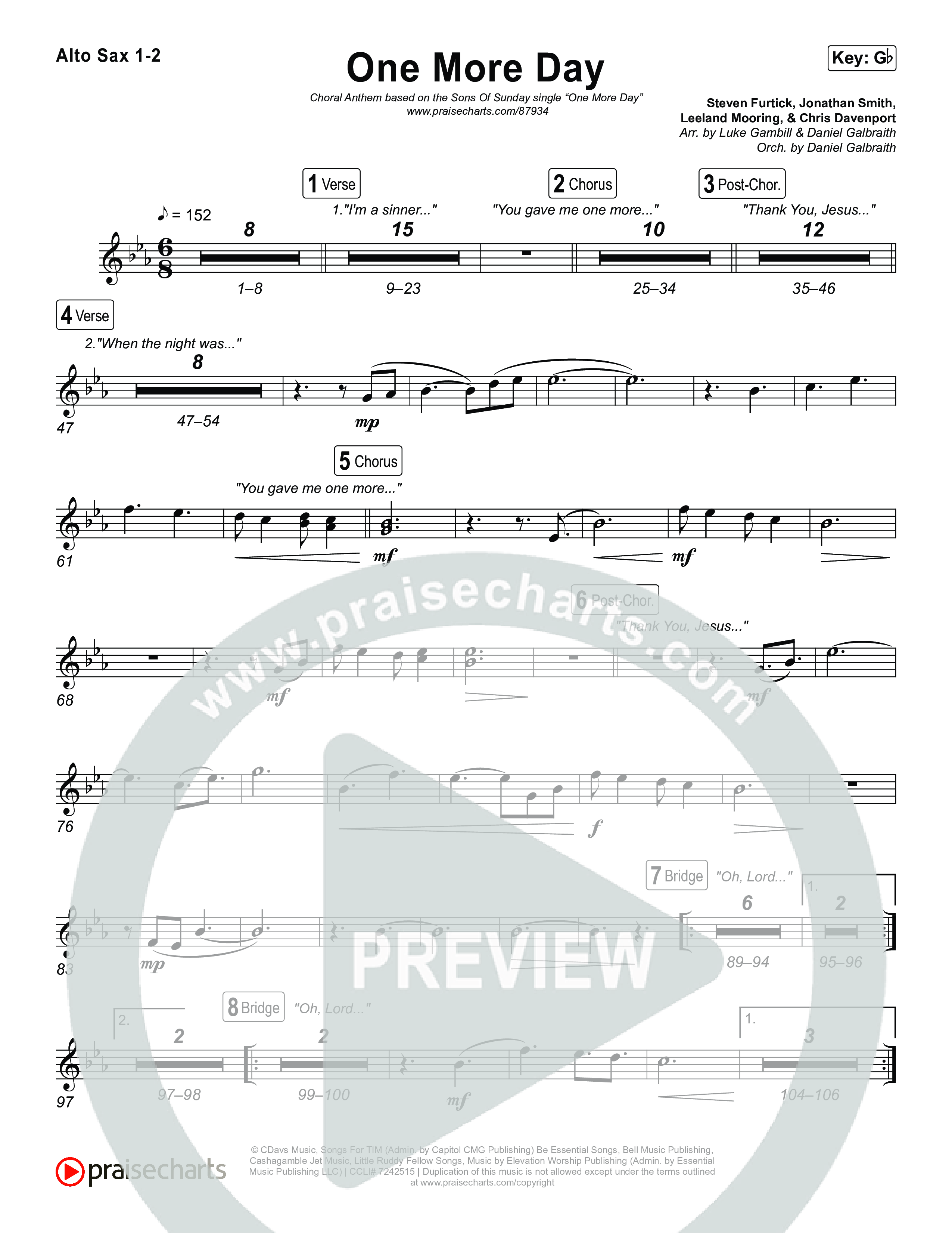 One More Day (Choral Anthem SATB) Sax Pack (Sons Of Sunday / Arr. Luke Gambill)