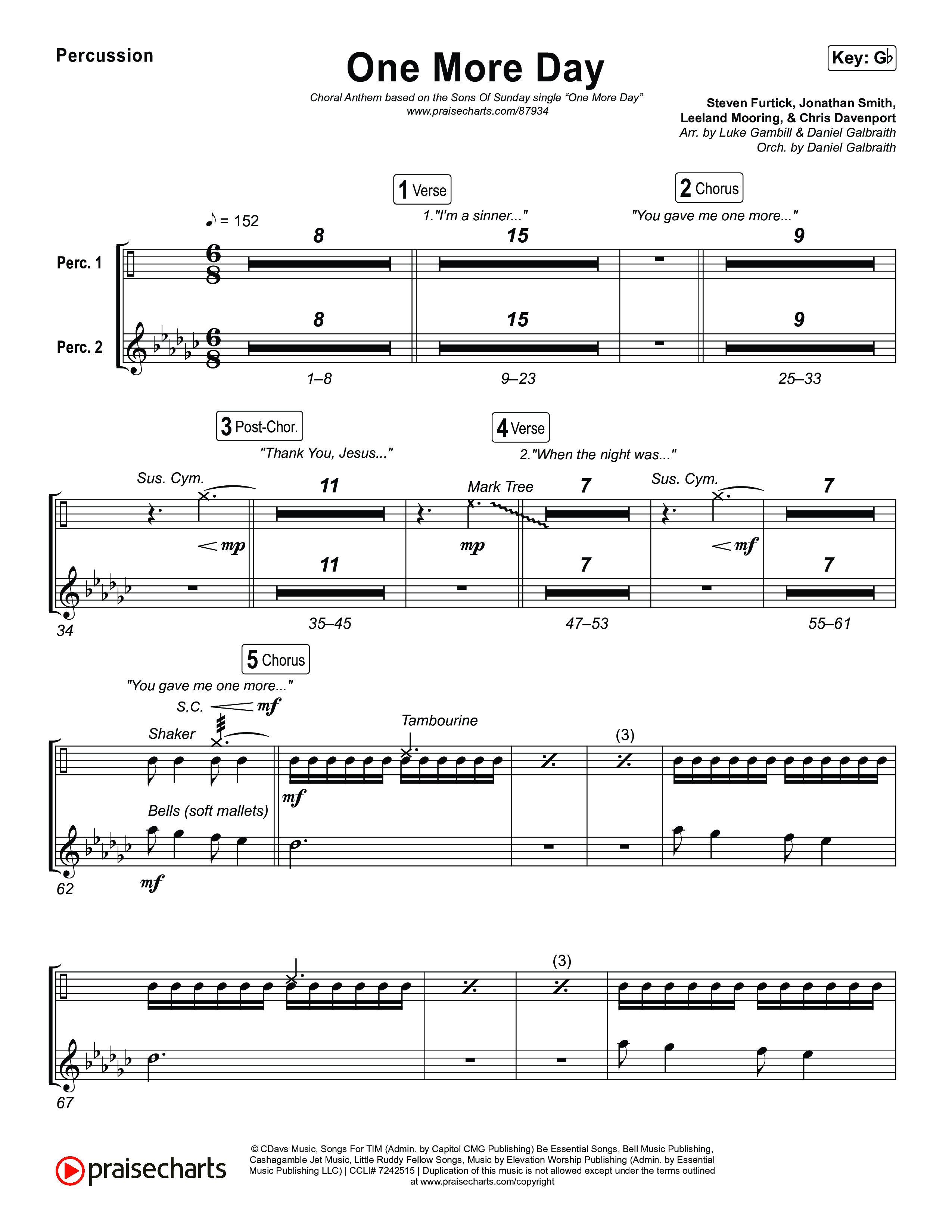 One More Day (Choral Anthem SATB) Percussion (Sons Of Sunday / Arr. Luke Gambill)