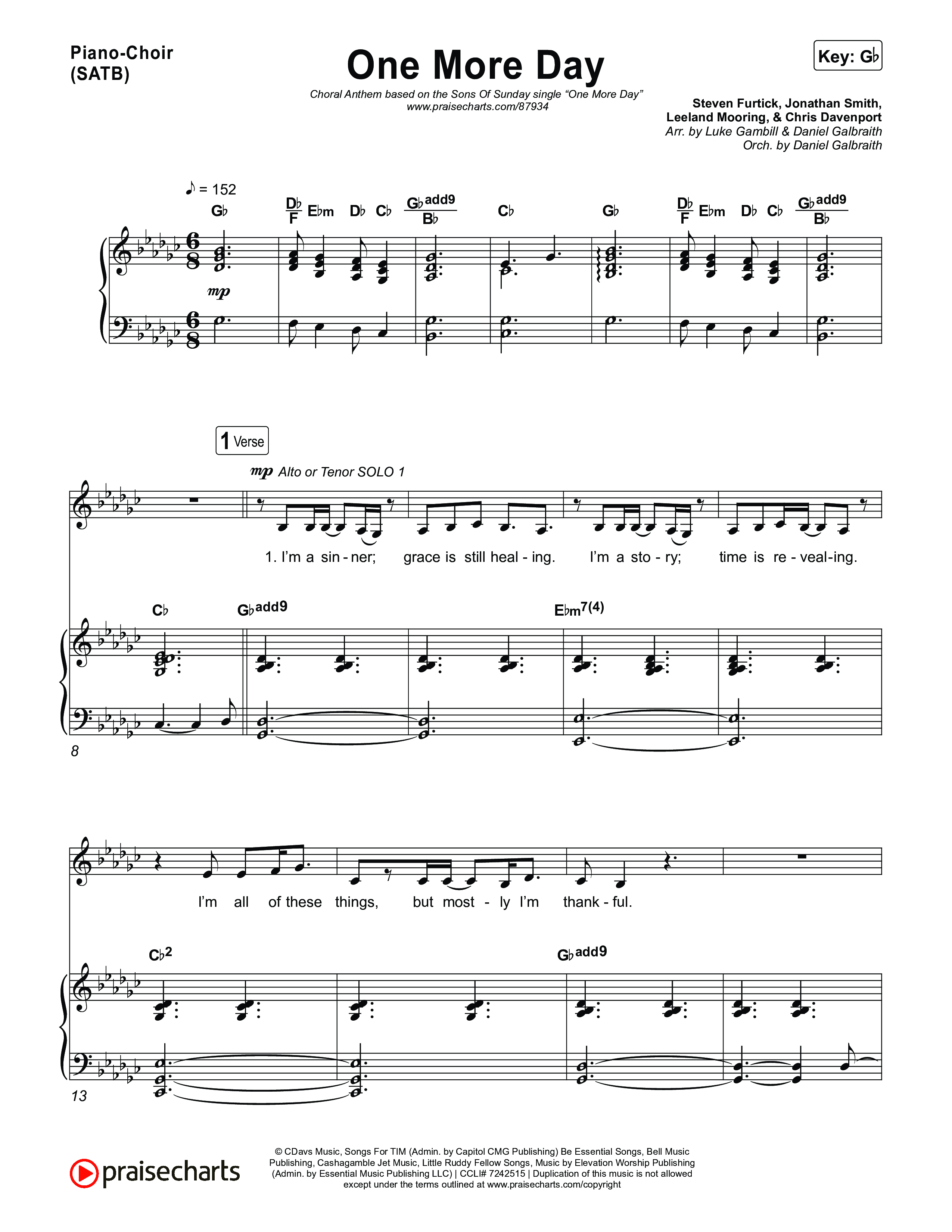 One More Day (Choral Anthem SATB) Piano/Vocal (SATB) (Sons Of Sunday / Arr. Luke Gambill)