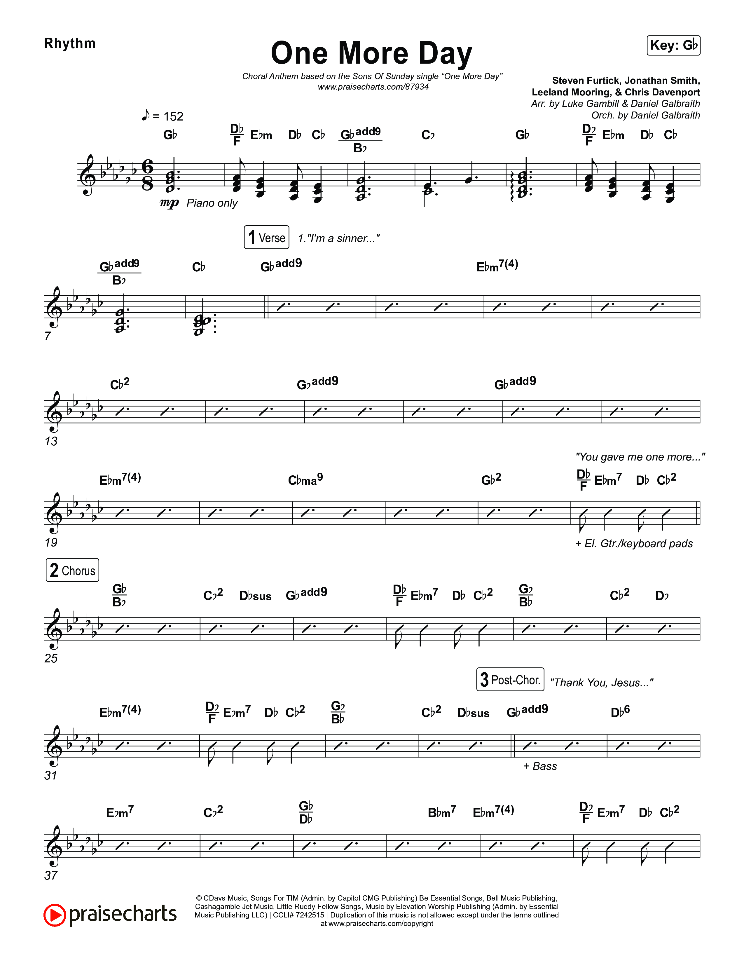 One More Day (Choral Anthem SATB) Rhythm Chart (Sons Of Sunday / Arr. Luke Gambill)