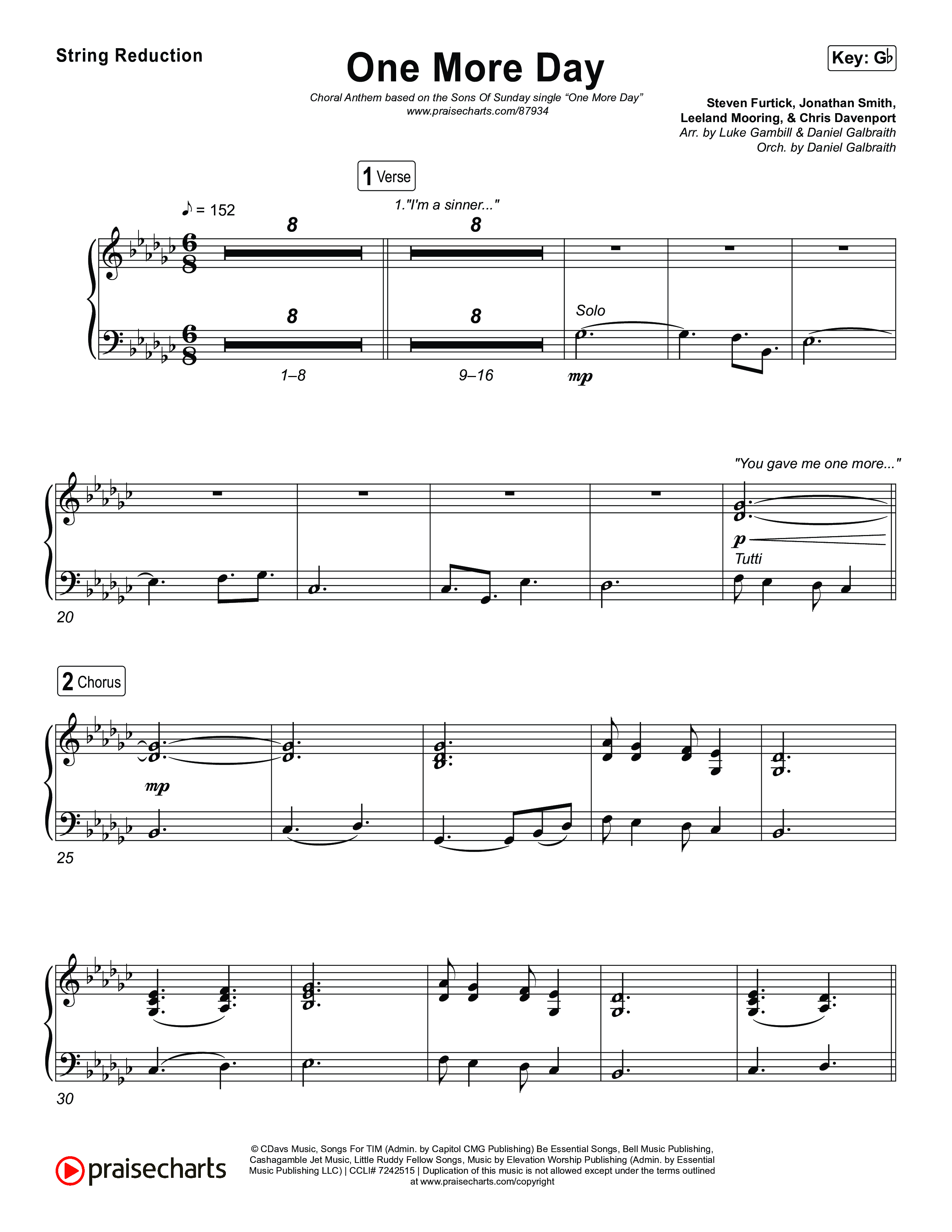 One More Day (Choral Anthem SATB) String Reduction (Sons Of Sunday / Arr. Luke Gambill)
