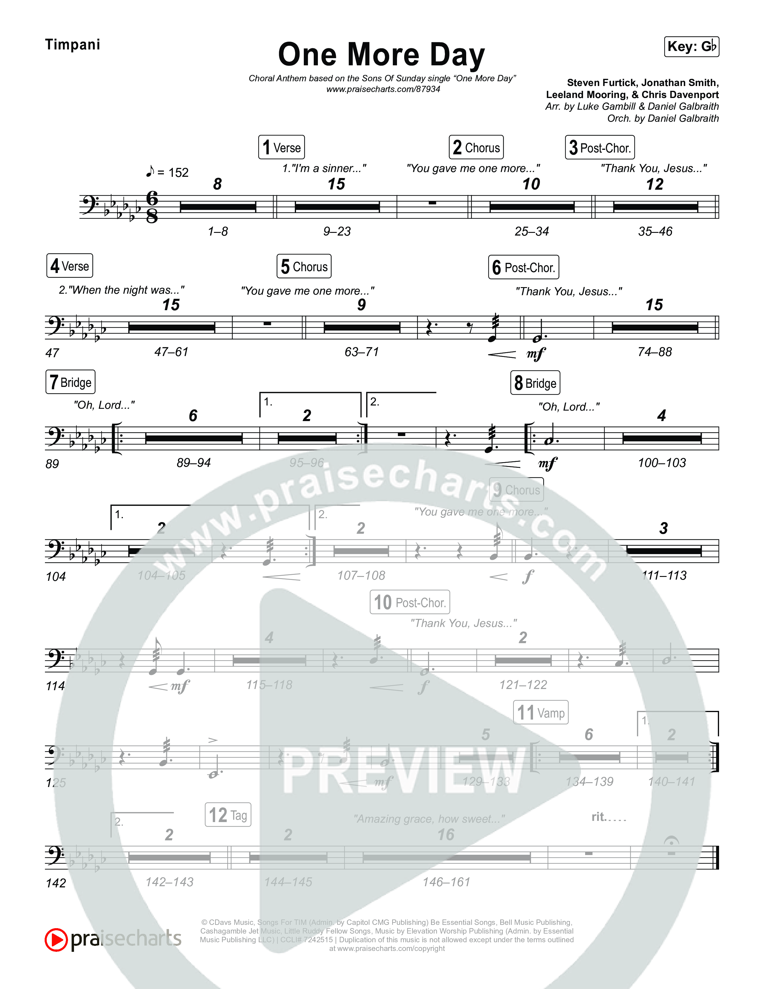 One More Day (Choral Anthem SATB) Timpani (Sons Of Sunday / Arr. Luke Gambill)