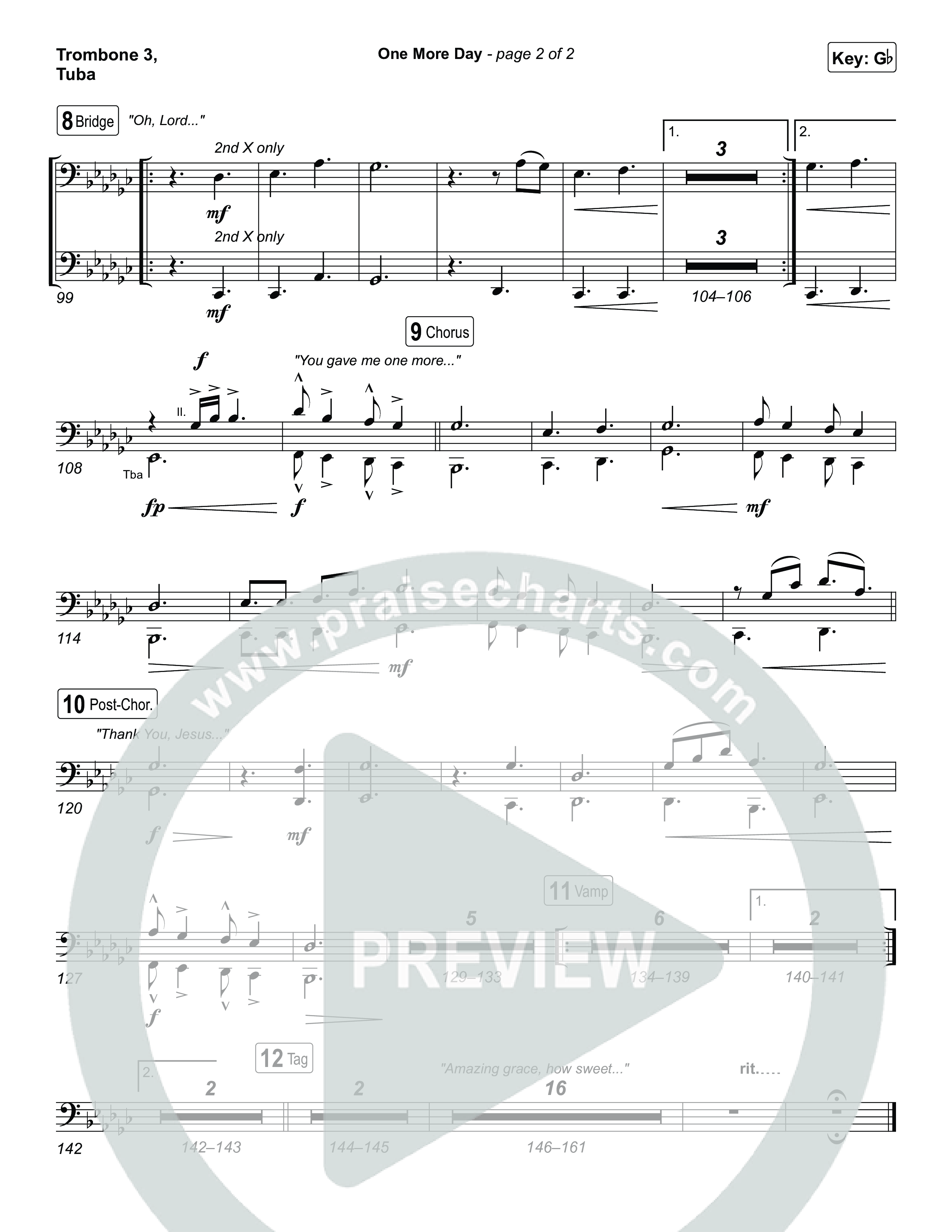One More Day (Choral Anthem SATB) Trombone 3/Tuba (Sons Of Sunday / Arr. Luke Gambill)
