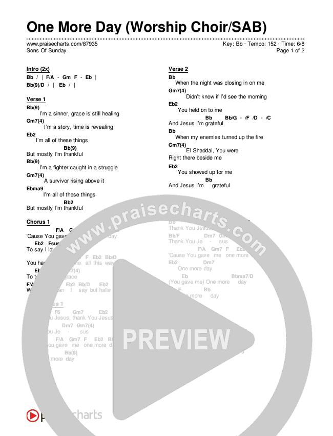 One More Day (Worship Choir/SAB) Chords & Lyrics (Sons Of Sunday)