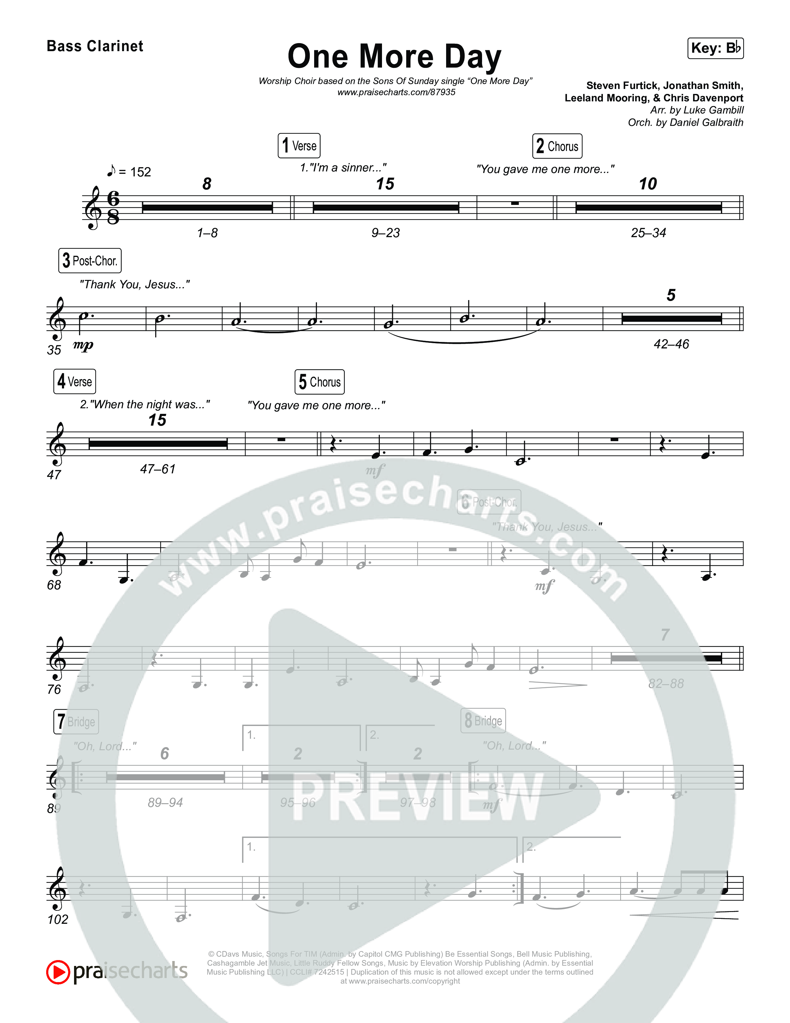 One More Day (Worship Choir/SAB) Bass Clarinet (Sons Of Sunday)