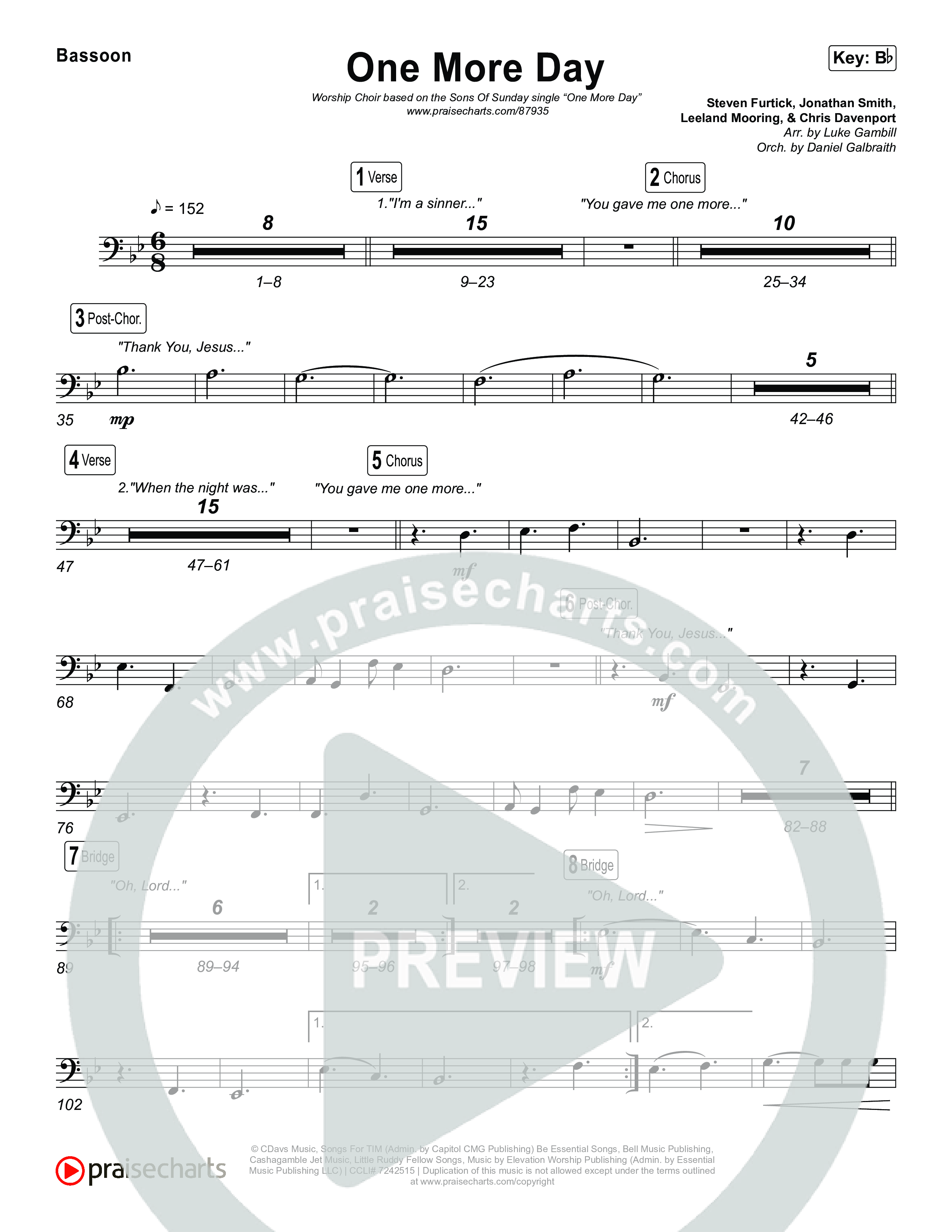 One More Day (Worship Choir/SAB) Bassoon (Sons Of Sunday)