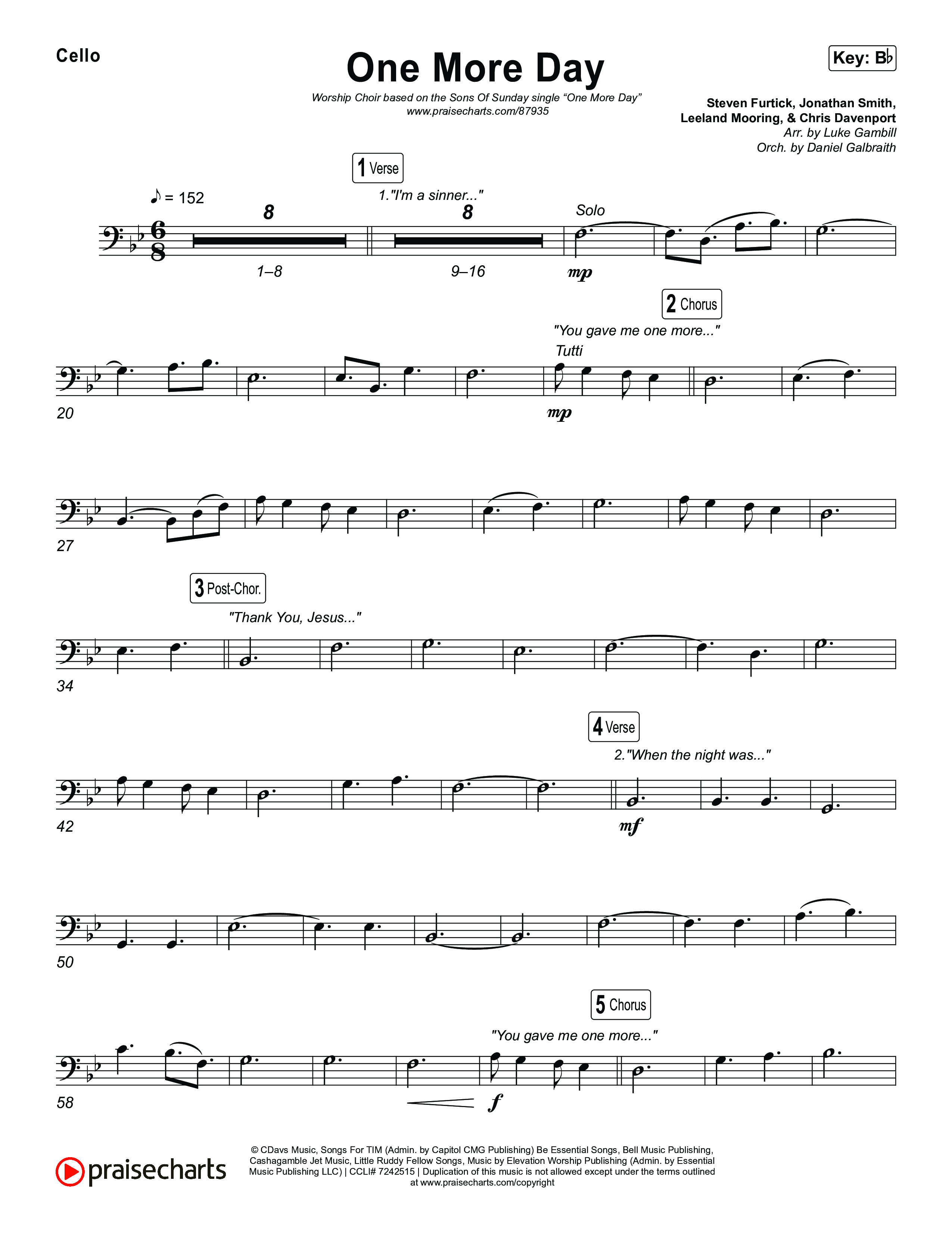 One More Day (Worship Choir/SAB) Cello (Sons Of Sunday)