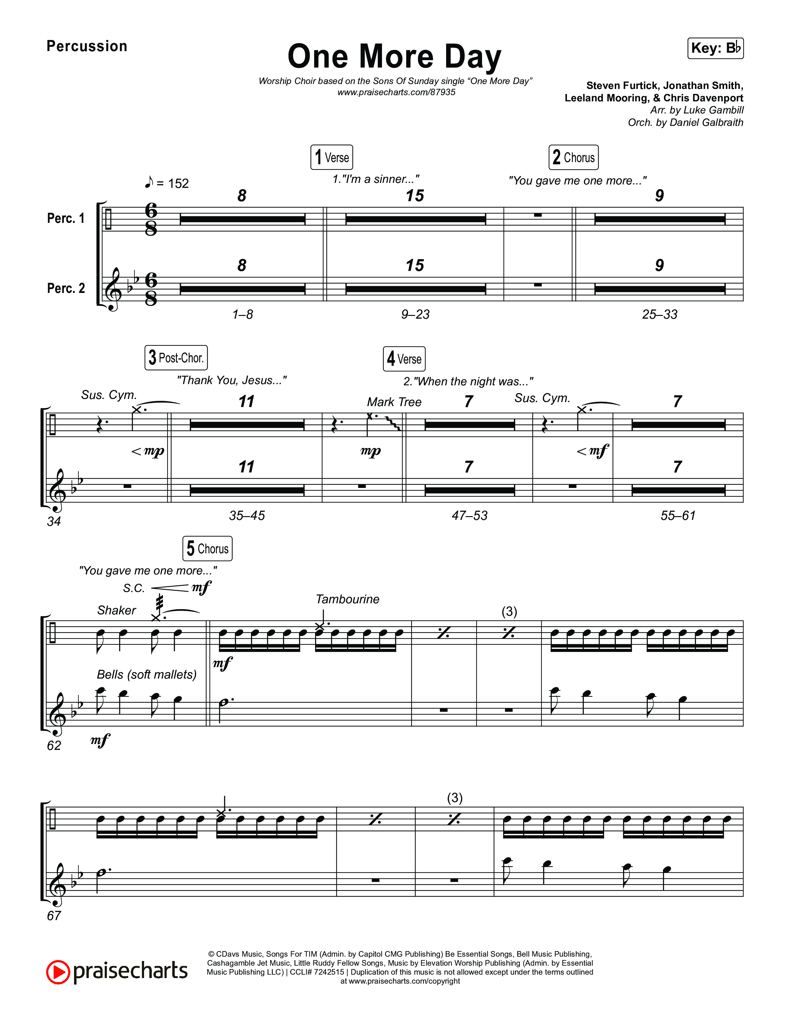 One More Day (Worship Choir/SAB) Percussion (Sons Of Sunday)