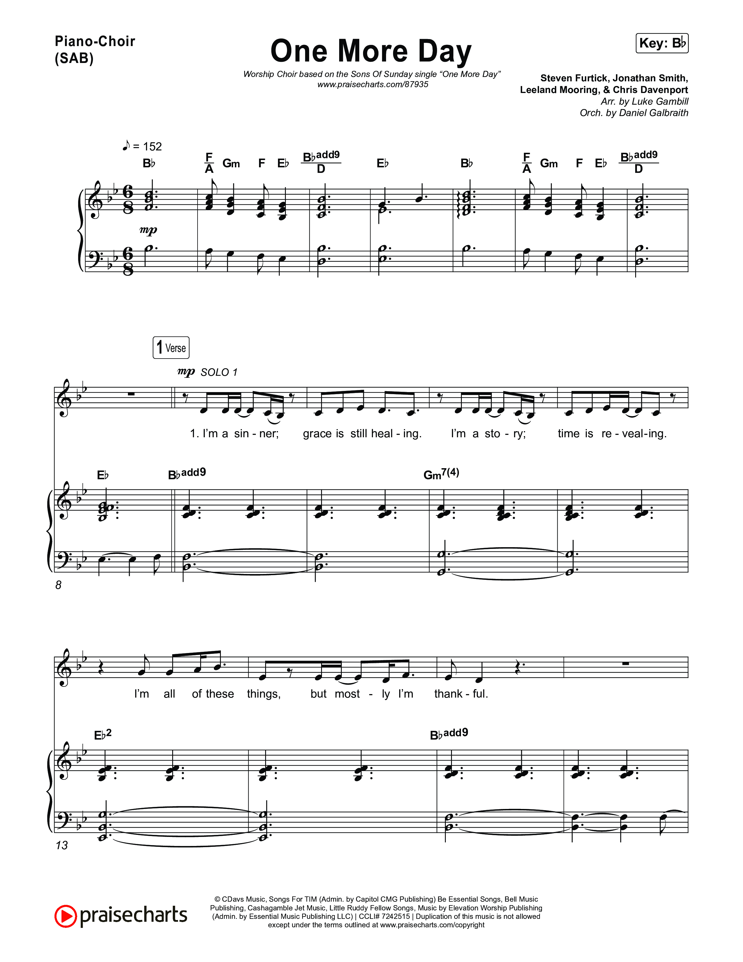 One More Day (Worship Choir/SAB) Piano/Choir (SAB) (Sons Of Sunday)