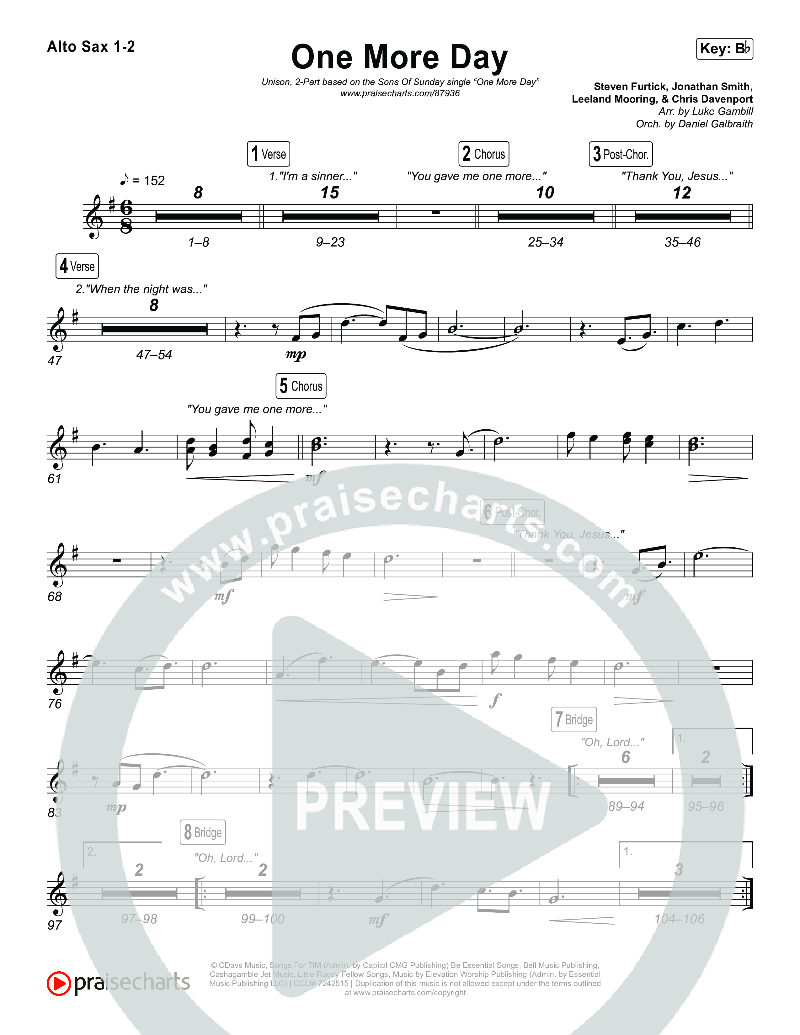 One More Day (Unison/2-Part) Alto Sax 1/2 (Sons Of Sunday)
