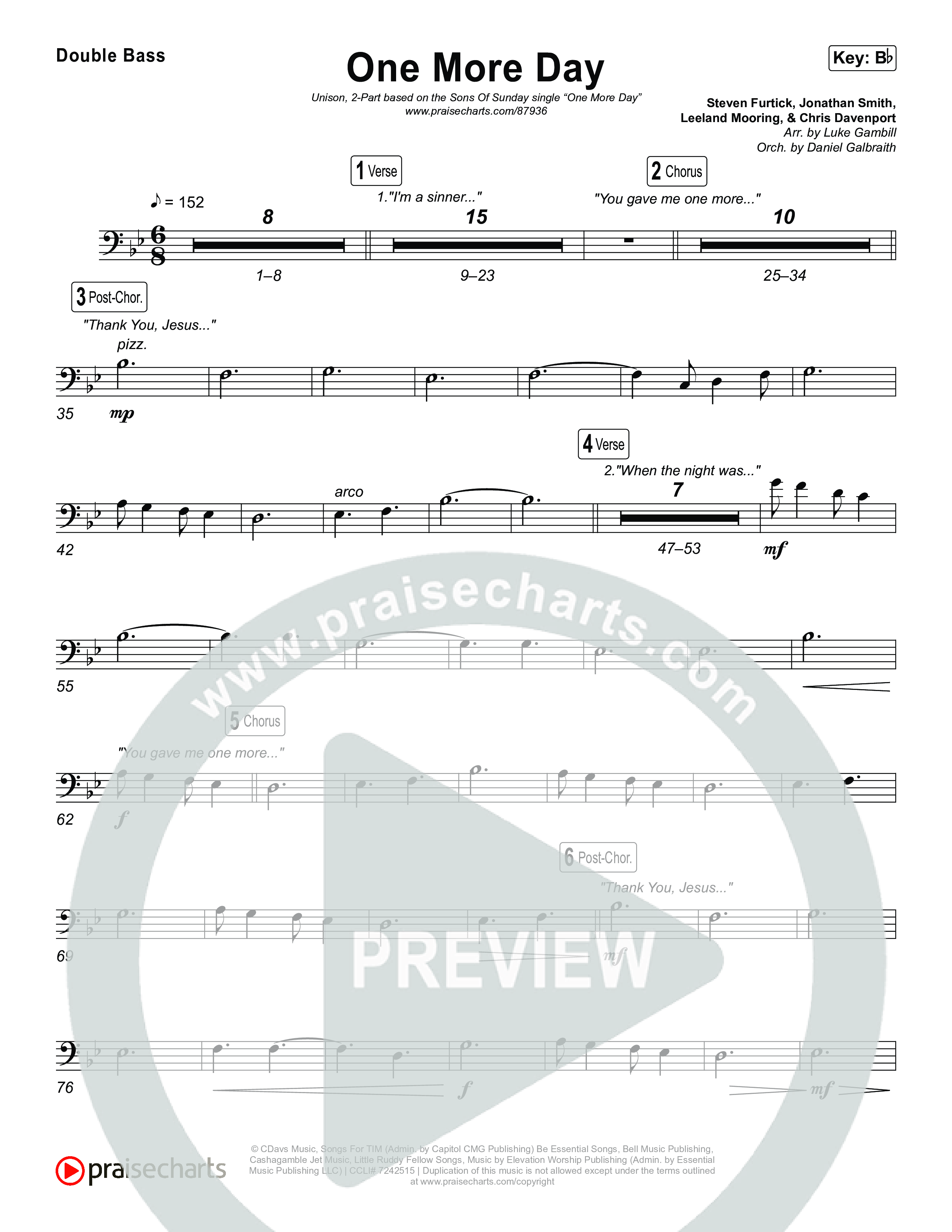 One More Day (Unison/2-Part) Double Bass (Sons Of Sunday)