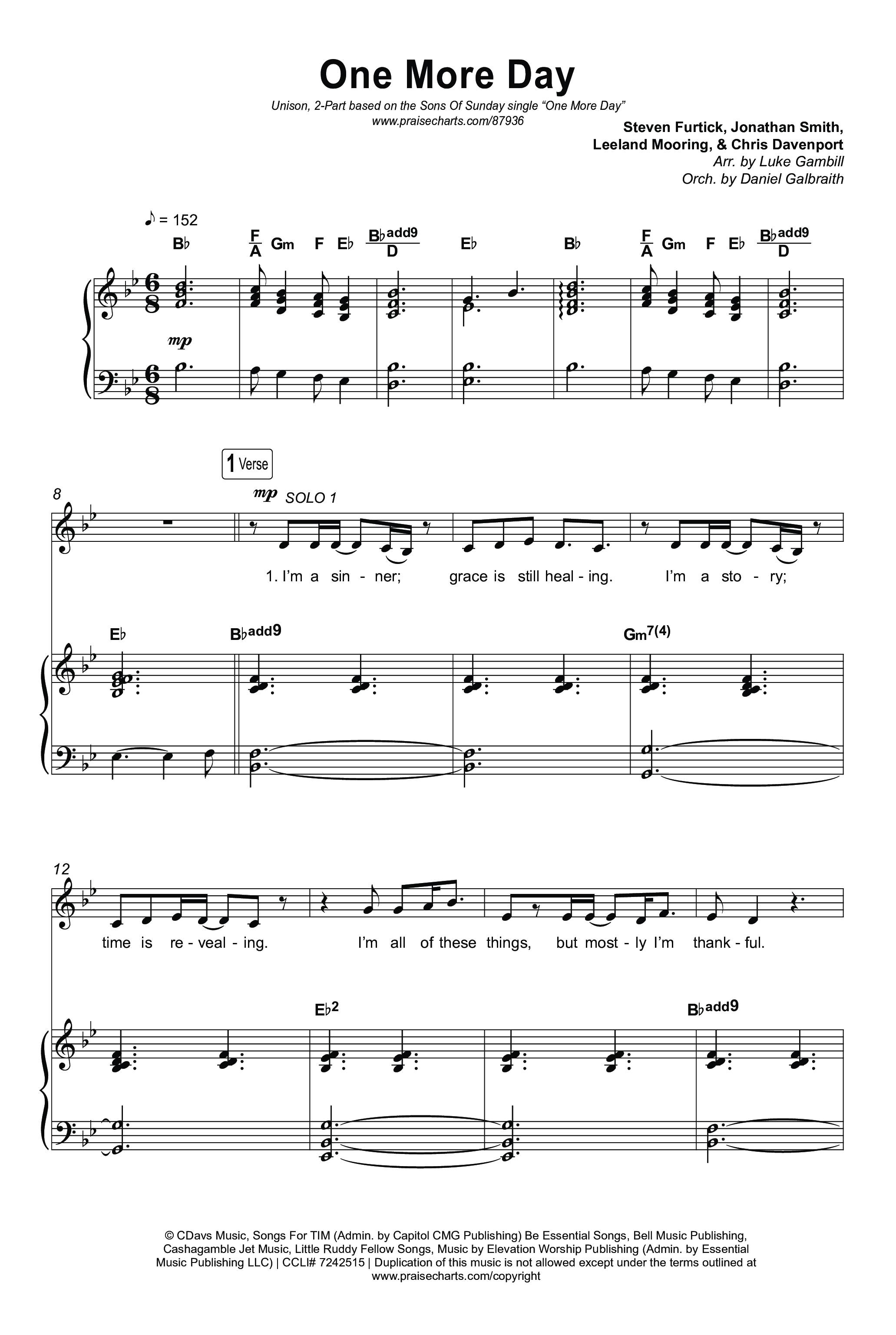 One More Day (Unison/2-Part) Octavo (Uni/2-Part & Pno) (Sons Of Sunday)