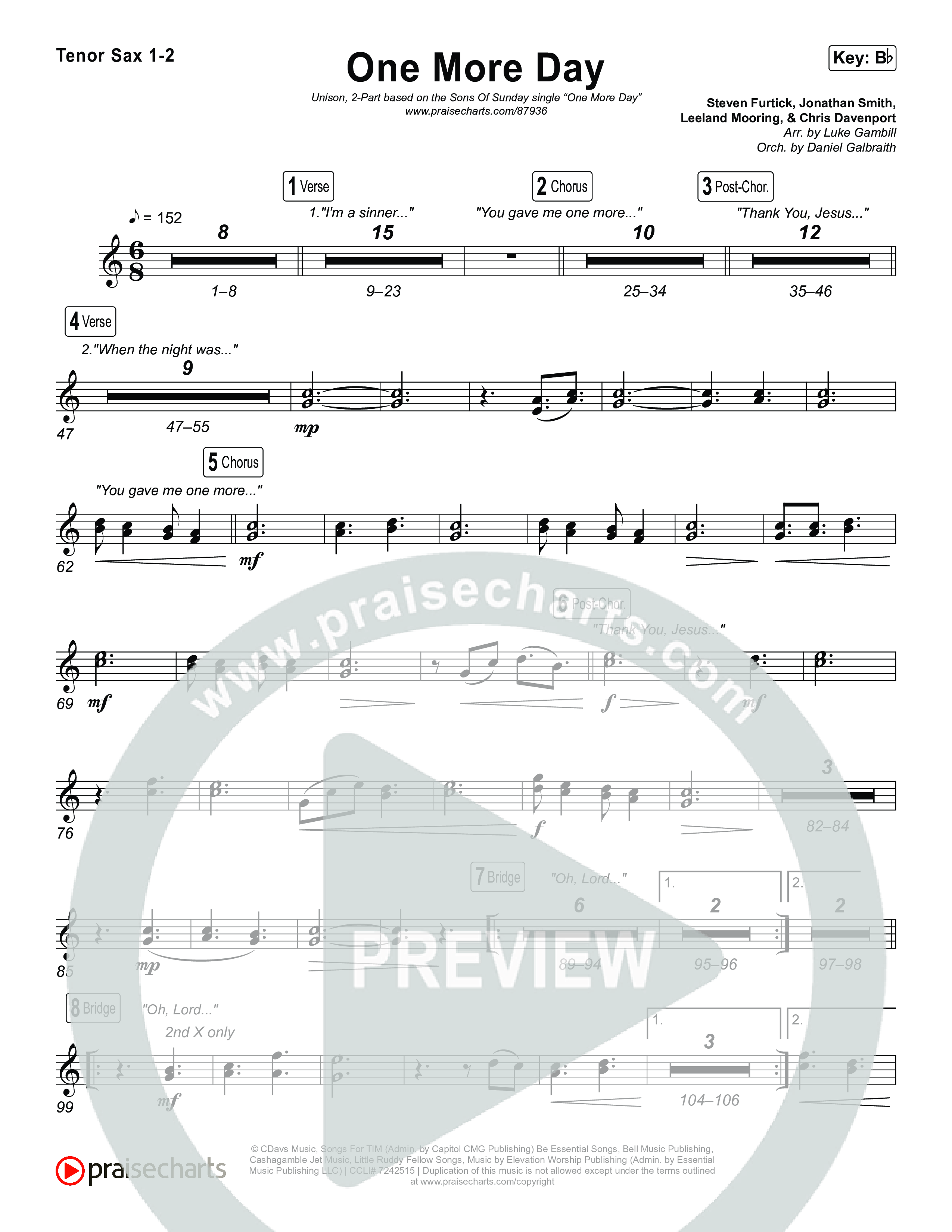 One More Day (Unison/2-Part) Tenor Sax 1/2 (Sons Of Sunday)