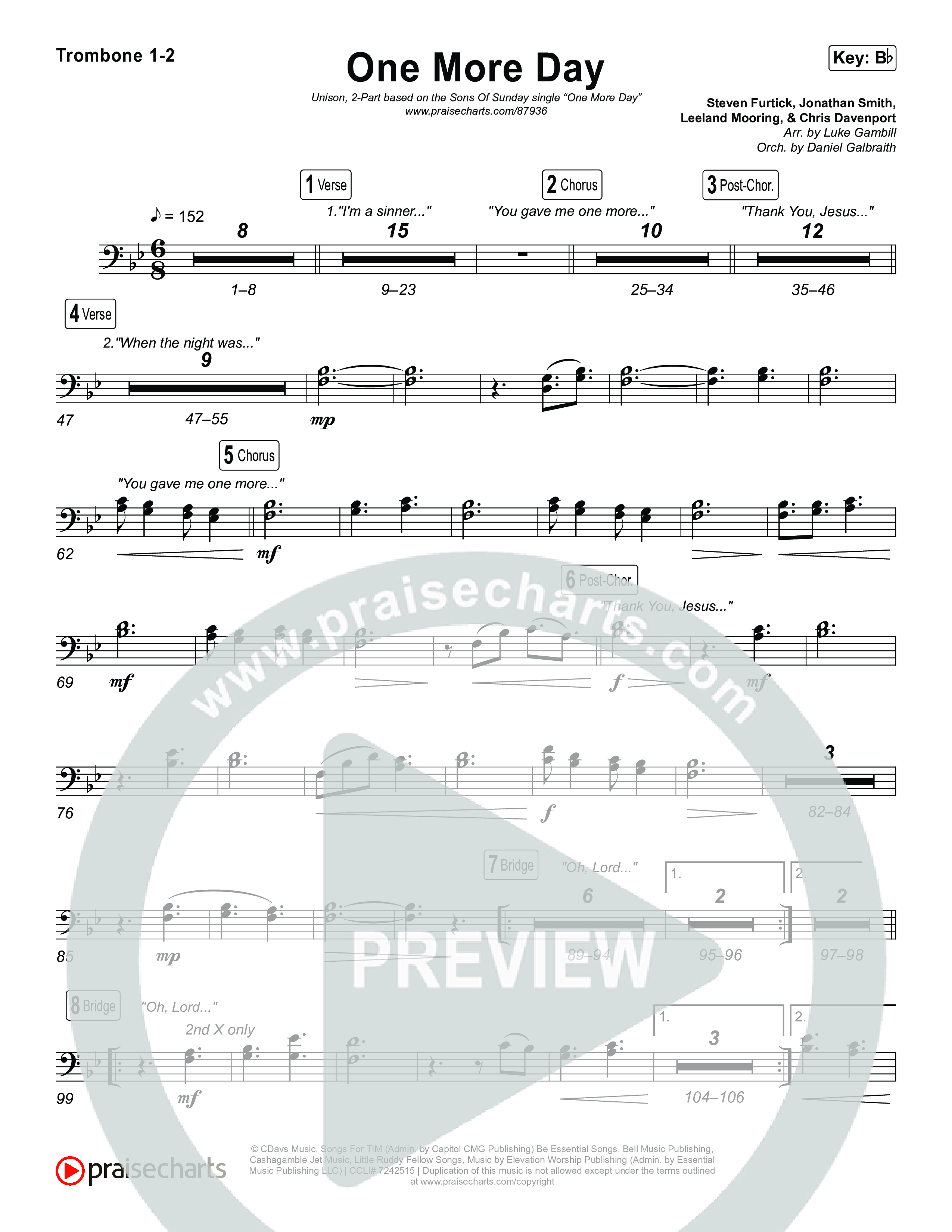 One More Day (Unison/2-Part) Trombone 1/2 (Sons Of Sunday)