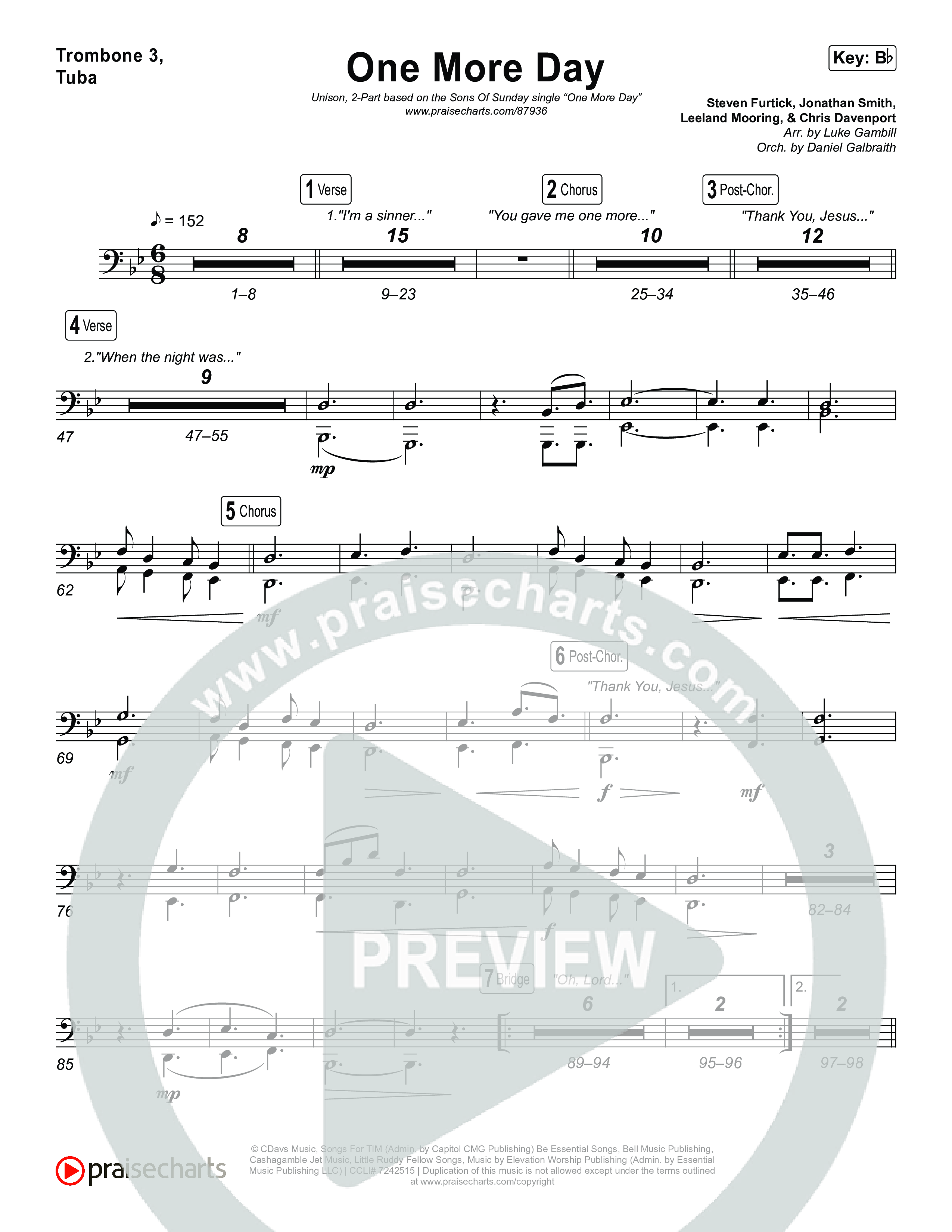 One More Day (Unison/2-Part) Trombone 3/Tuba (Sons Of Sunday)