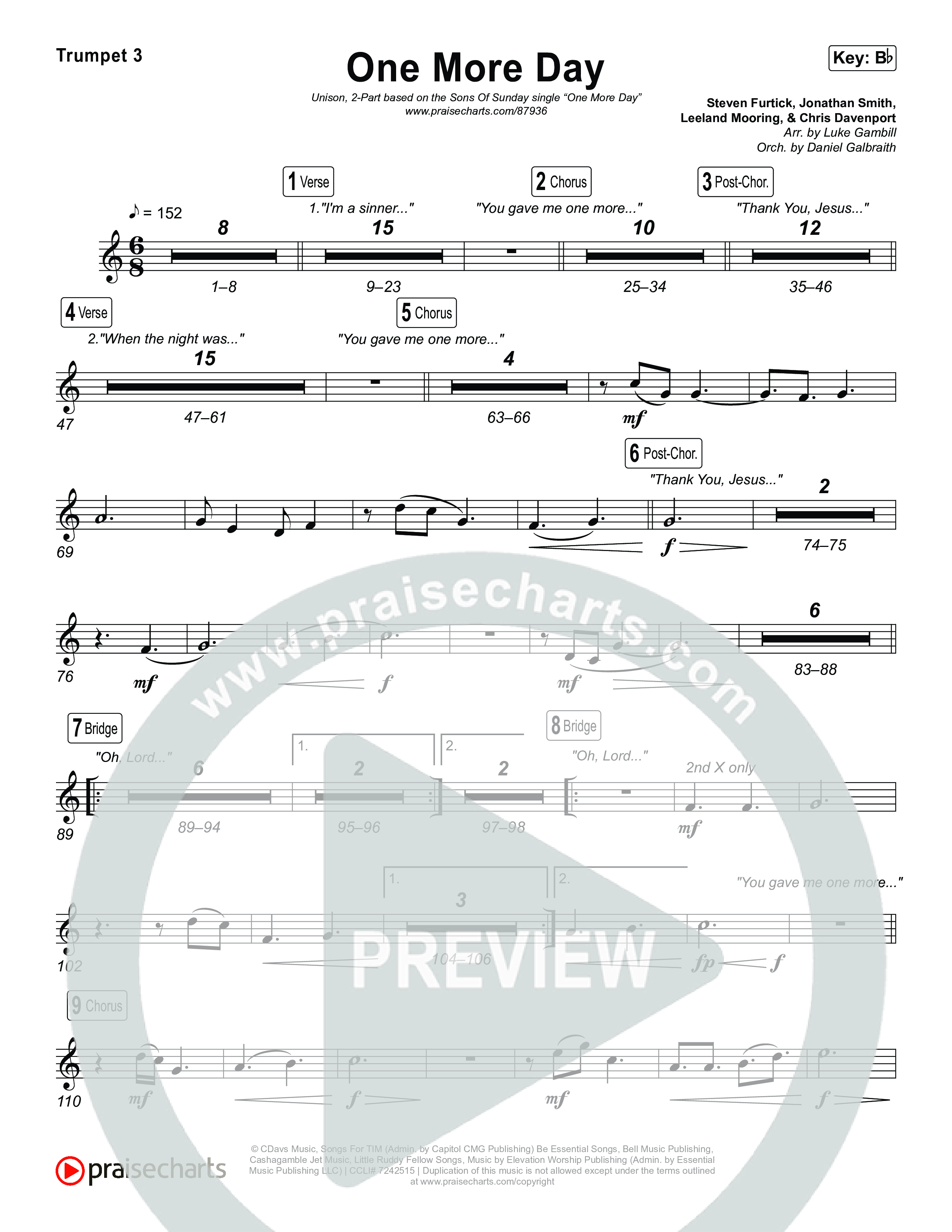 One More Day (Unison/2-Part) Trumpet 3 (Sons Of Sunday)