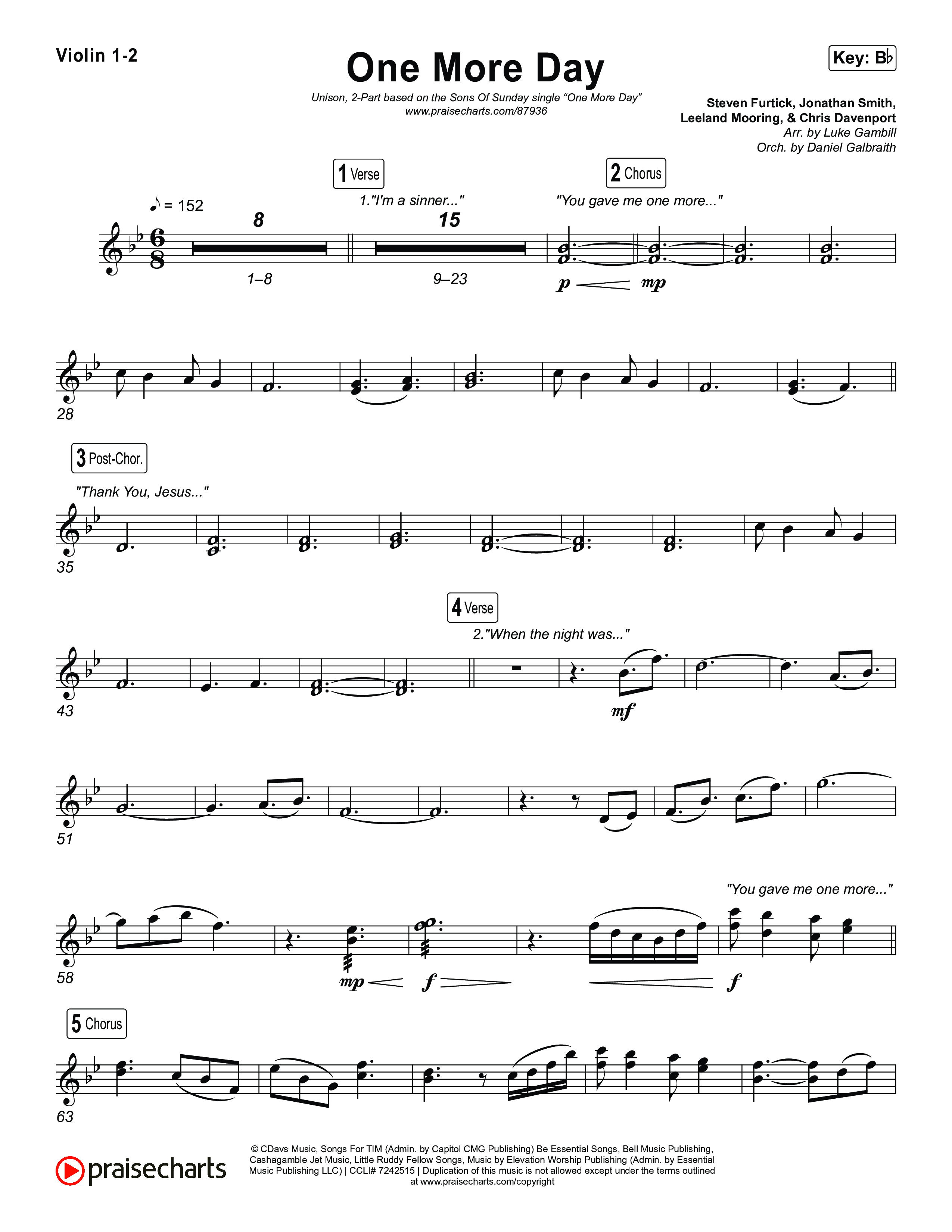 One More Day (Unison/2-Part) Violin 1/2 (Sons Of Sunday)