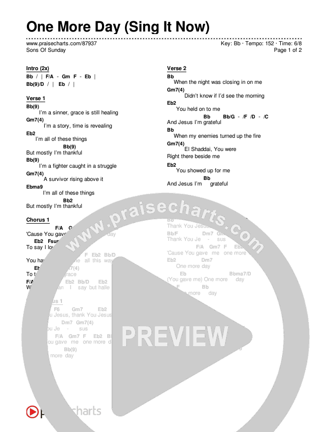 One More Day (Sing It Now) Chords & Lyrics (Sons Of Sunday)