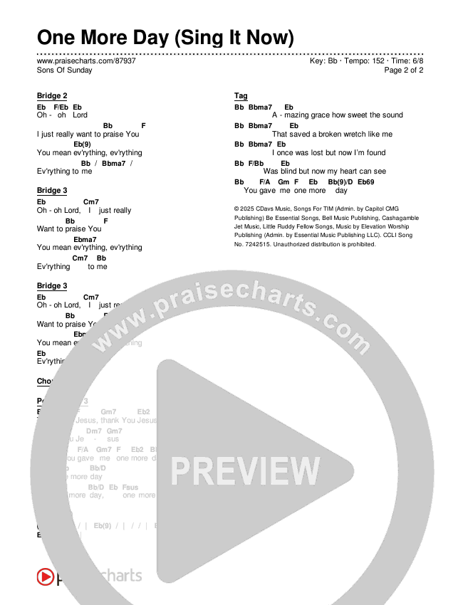 One More Day (Sing It Now) Chords & Lyrics (Sons Of Sunday)