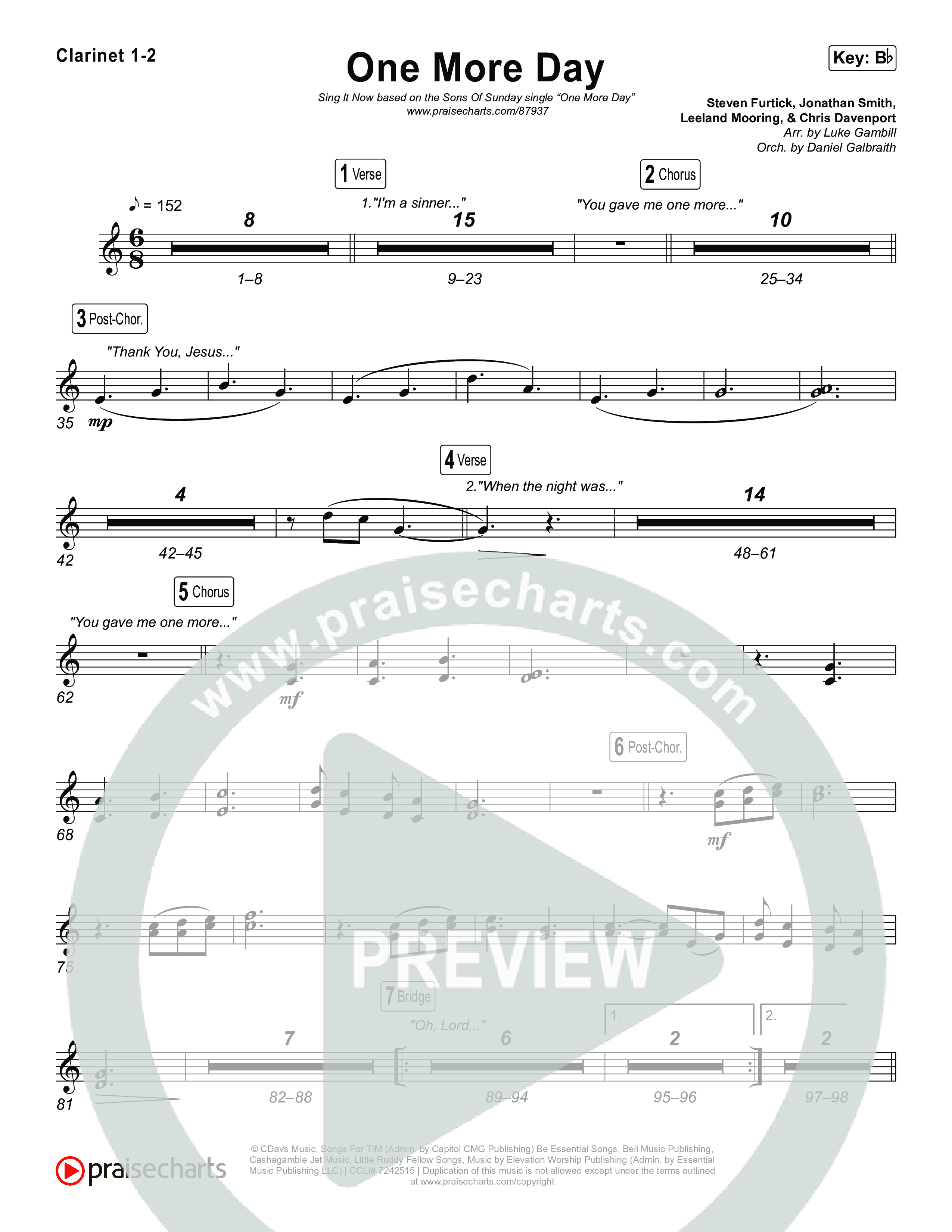 One More Day (Sing It Now) Clarinet 1/2 (Sons Of Sunday)