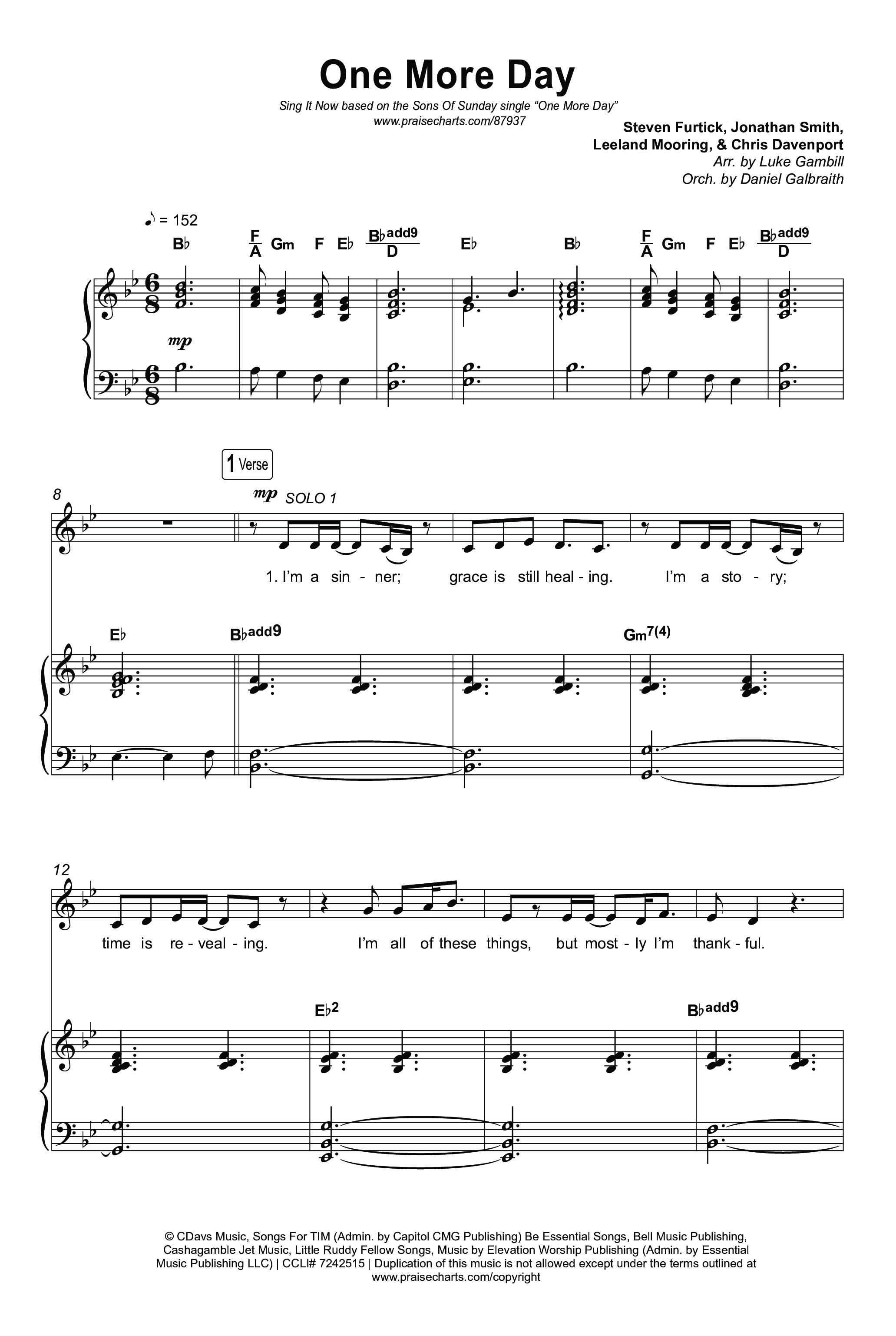 One More Day (Sing It Now) Octavo (SATB & Pno) (Sons Of Sunday)