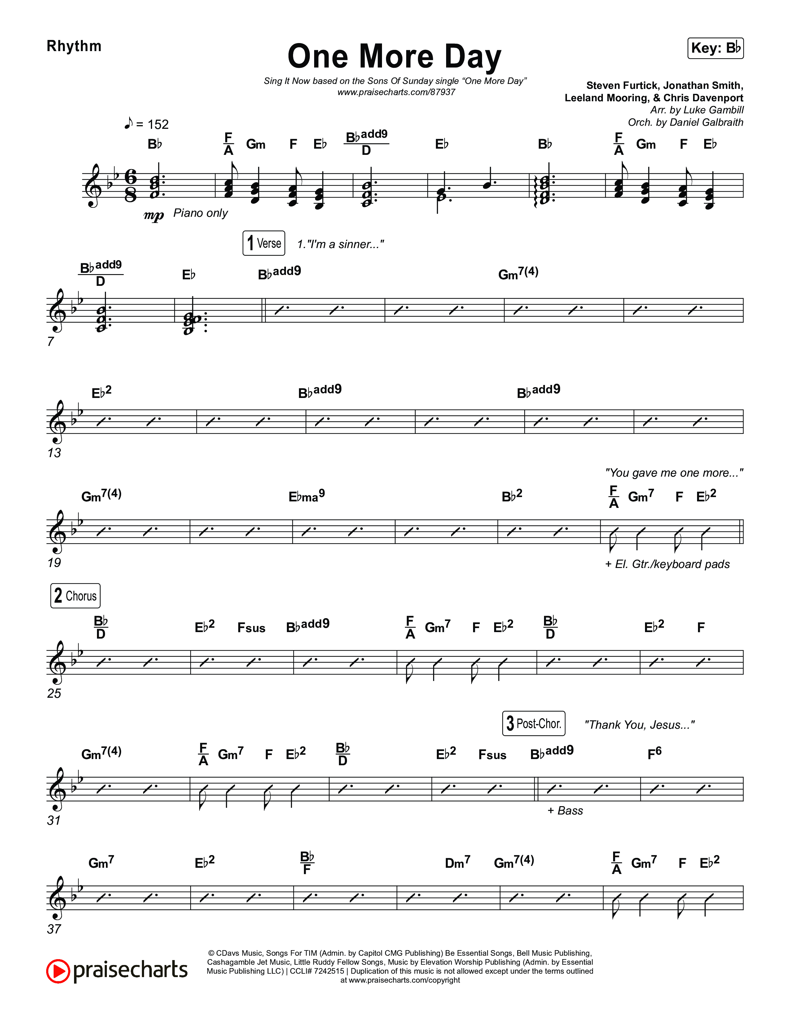 One More Day (Sing It Now) Rhythm Chart (Sons Of Sunday)