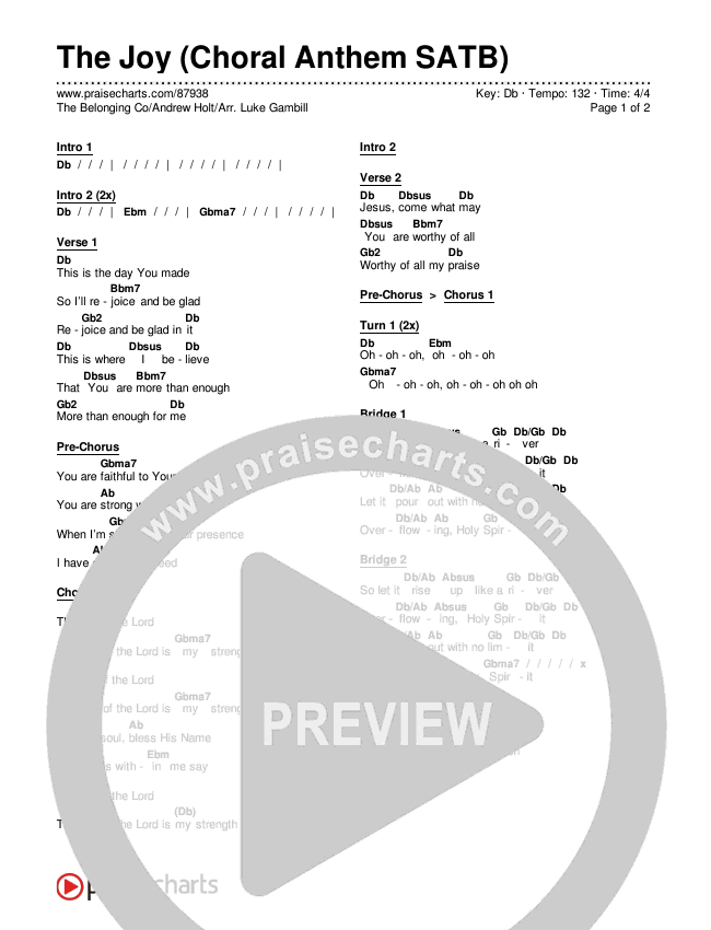 The Joy (Choral Anthem SATB) Chords & Lyrics (The Belonging Co / Andrew Holt / Arr. Luke Gambill)