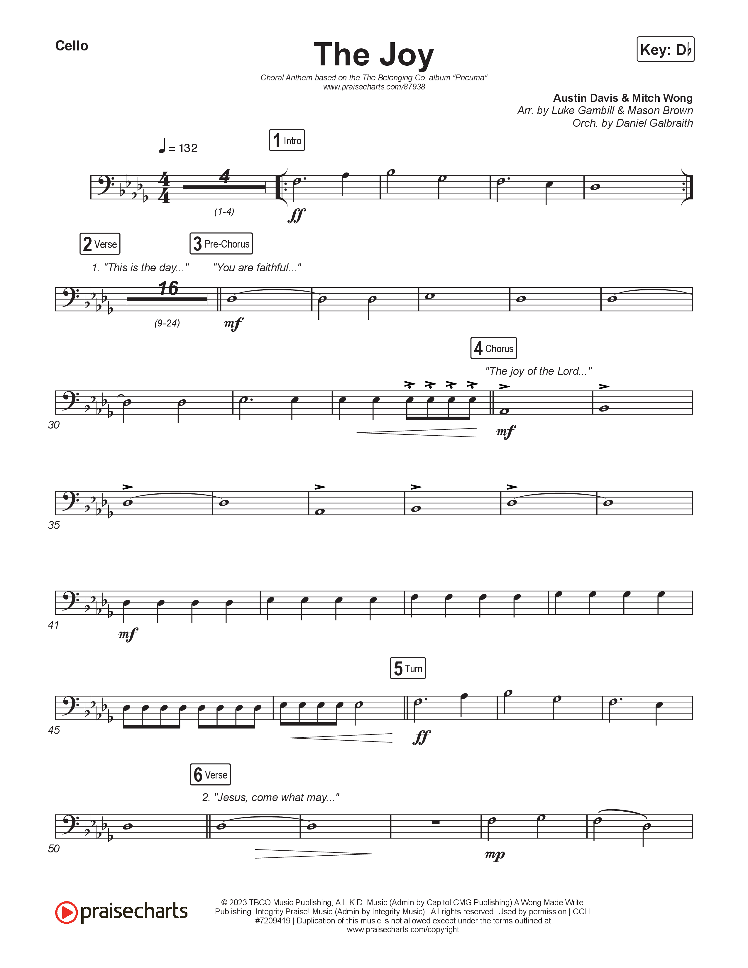 The Joy (Choral Anthem SATB) Cello (The Belonging Co / Andrew Holt / Arr. Luke Gambill)