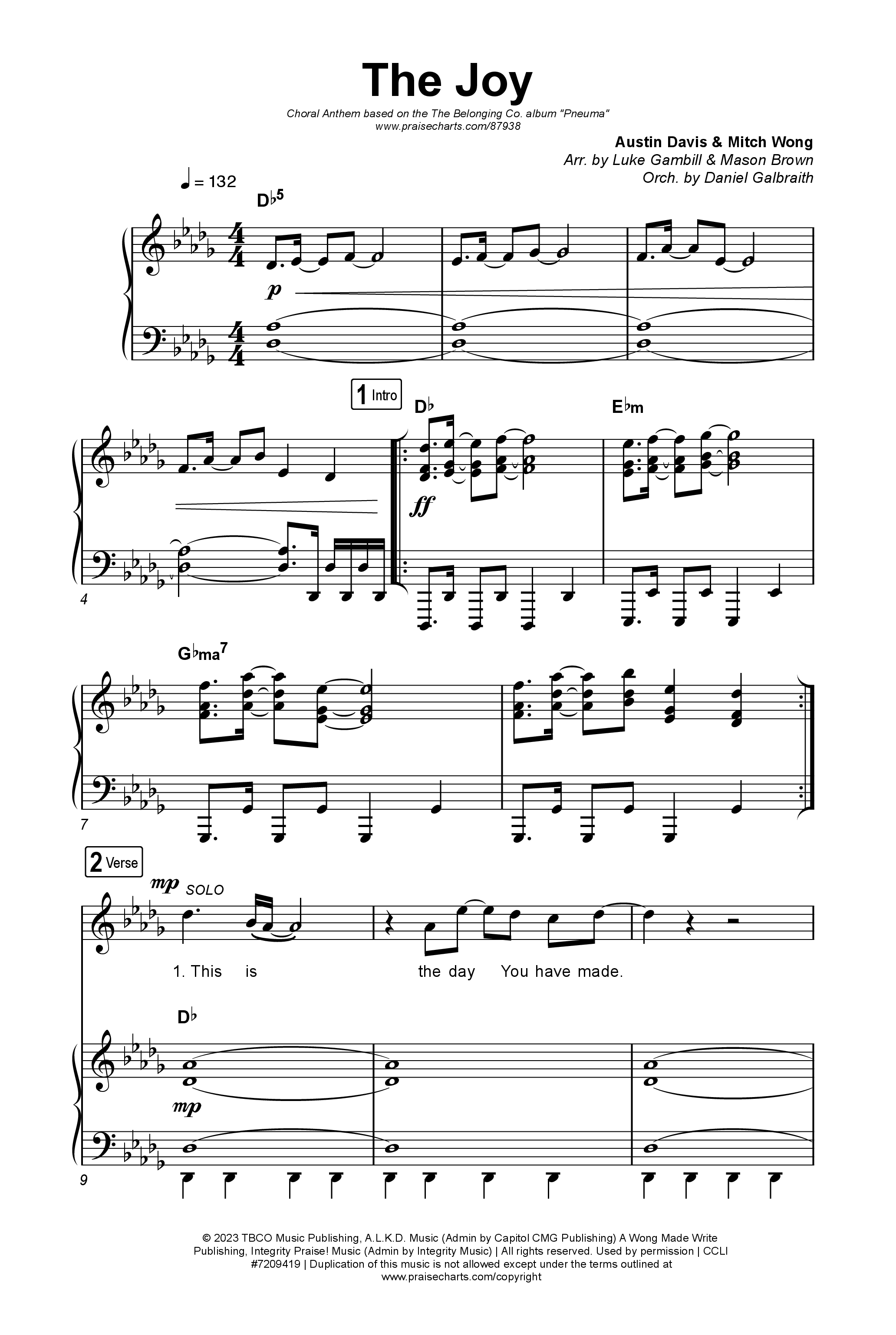 The Joy (Choral Anthem SATB) Octavo (SATB & Pno) (The Belonging Co / Andrew Holt / Arr. Luke Gambill)
