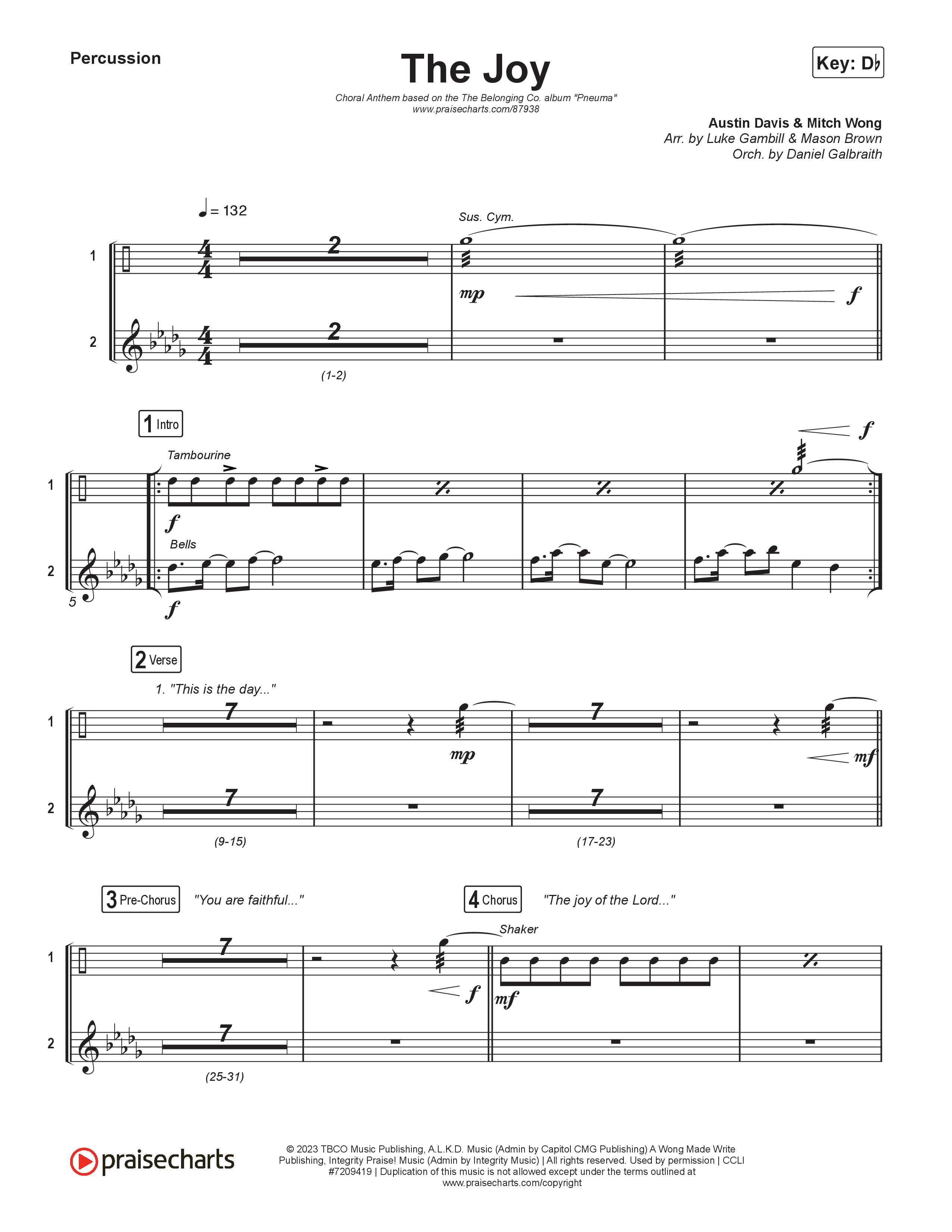 The Joy (Choral Anthem SATB) Percussion (The Belonging Co / Andrew Holt / Arr. Luke Gambill)