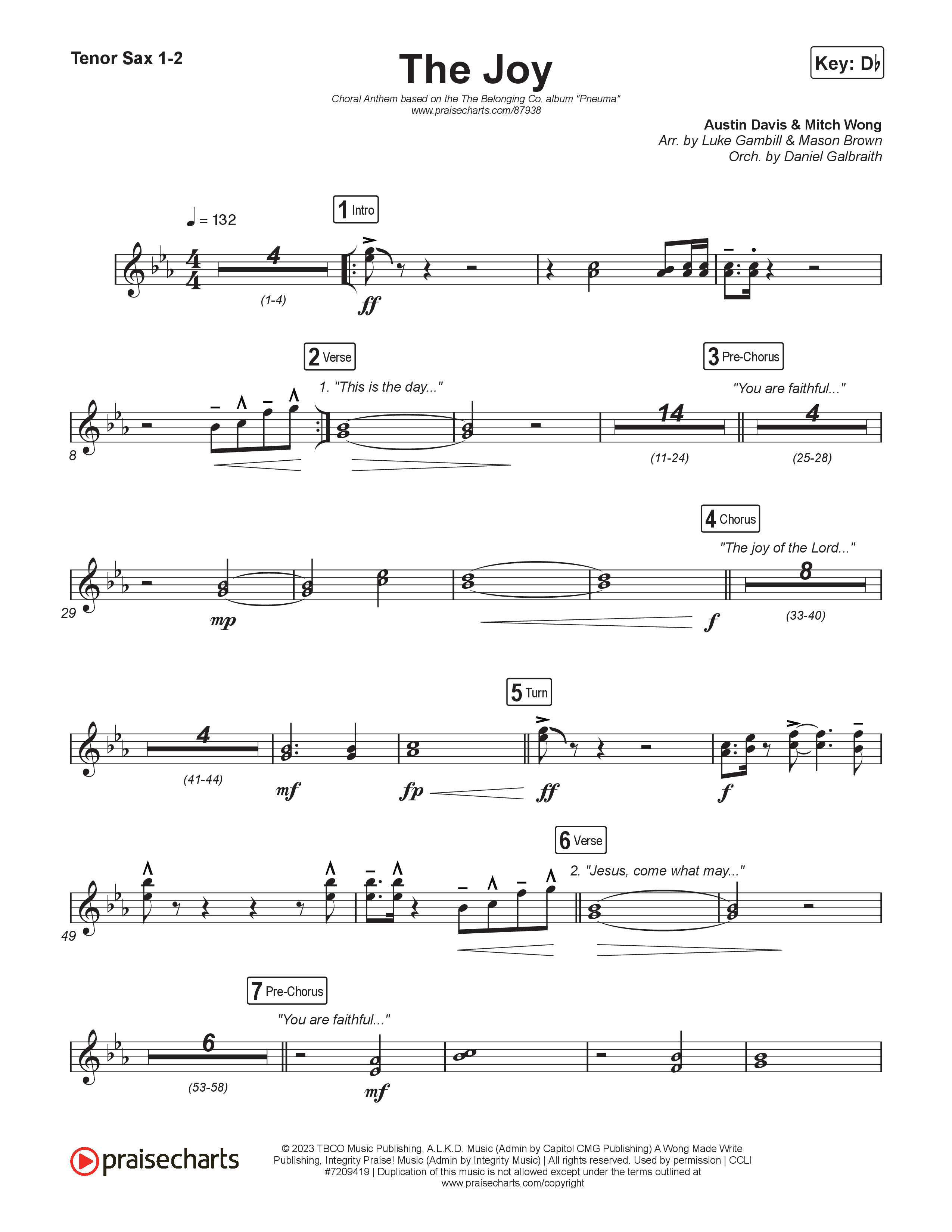 The Joy (Choral Anthem SATB) Tenor Sax 1,2 (The Belonging Co / Andrew Holt / Arr. Luke Gambill)
