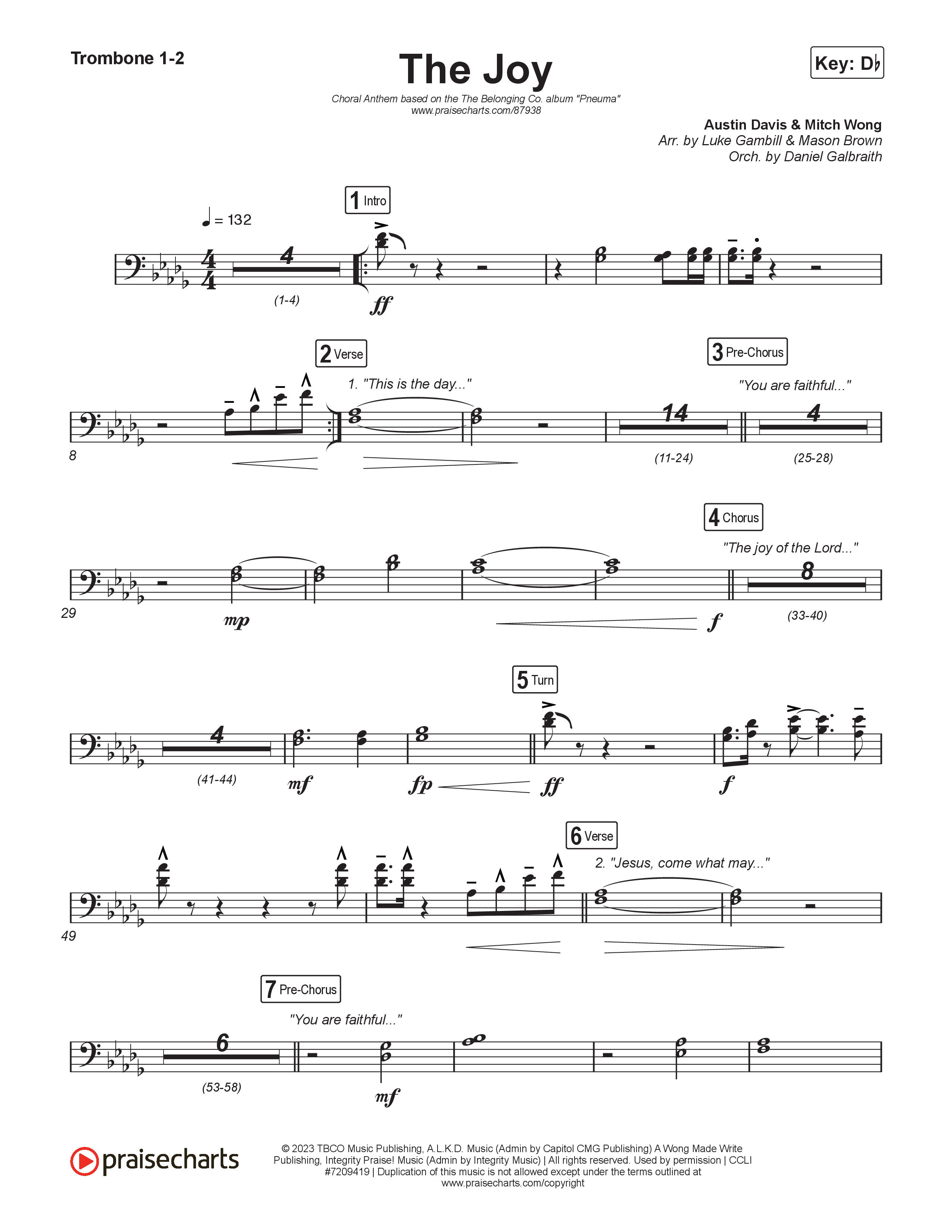 The Joy (Choral Anthem SATB) Trombone 1/2 (The Belonging Co / Andrew Holt / Arr. Luke Gambill)