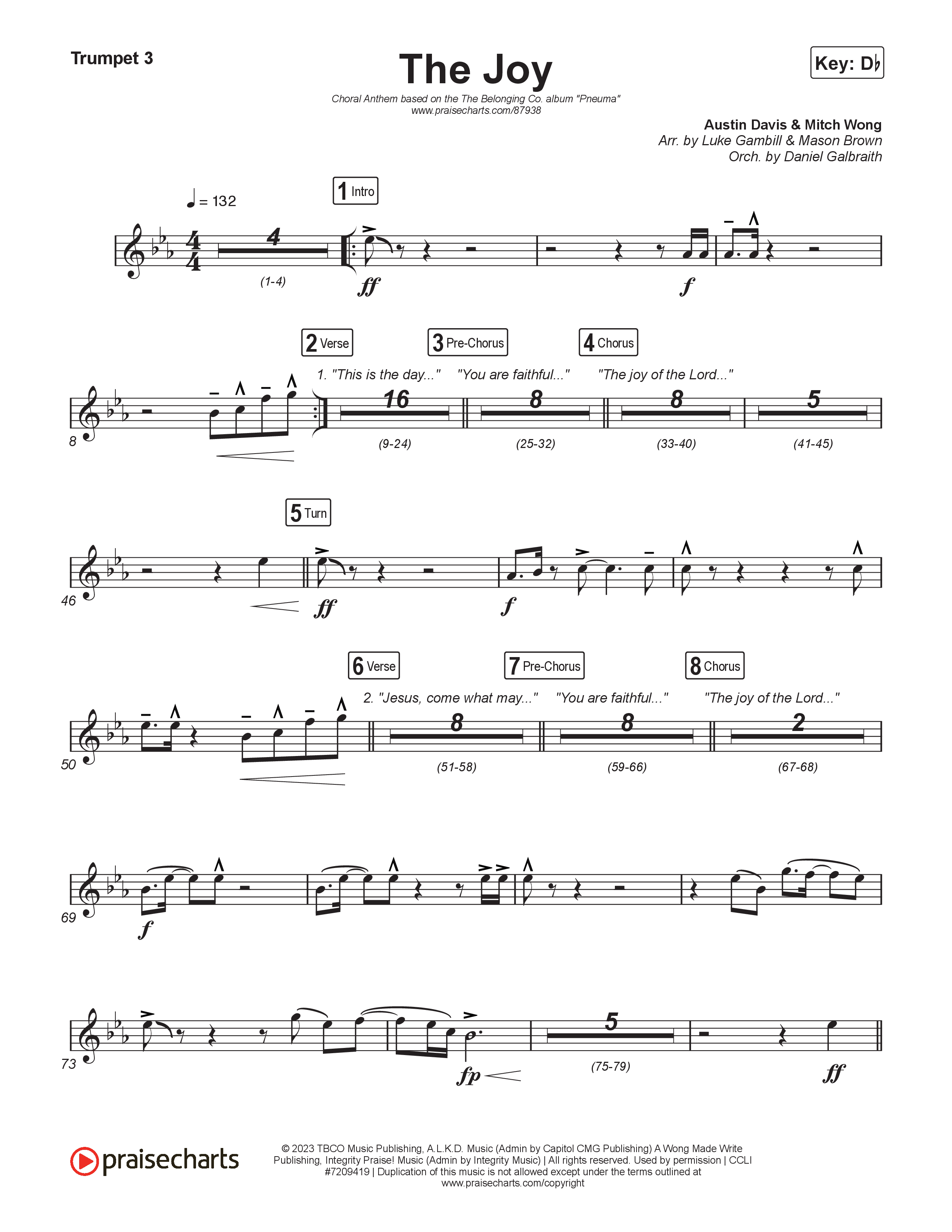 The Joy (Choral Anthem SATB) Trumpet 3 (The Belonging Co / Andrew Holt / Arr. Luke Gambill)