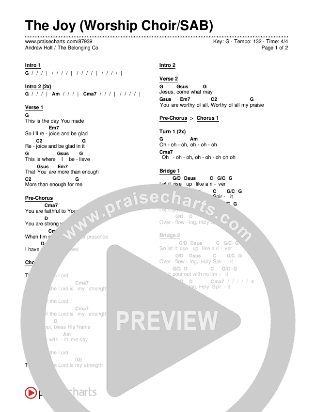 The Joy (Worship Choir/SAB) Chords & Lyrics (The Belonging Co / Andrew Holt)