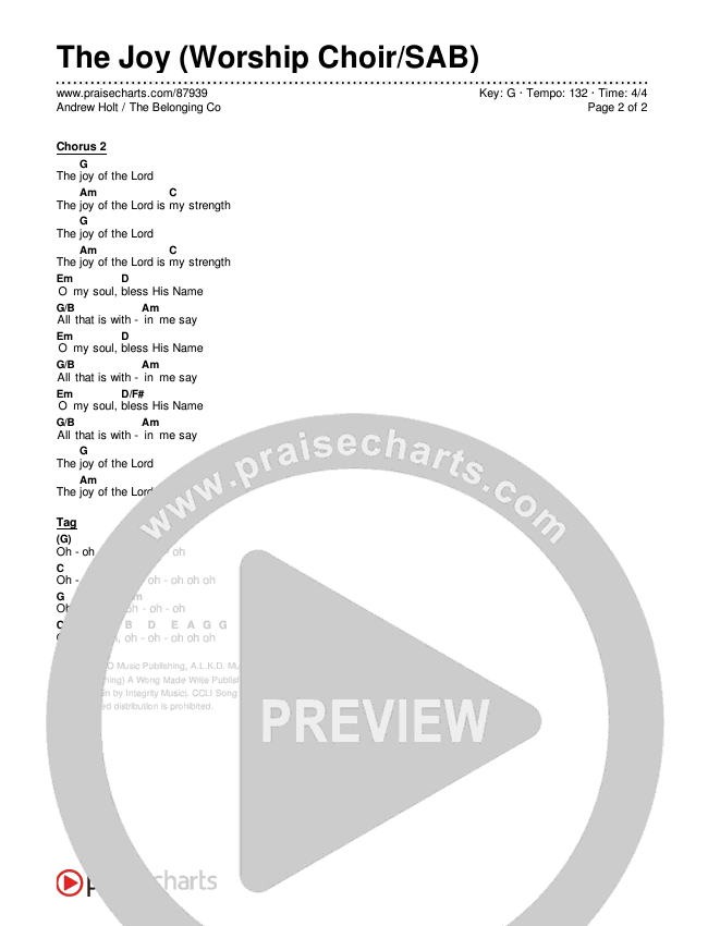 The Joy (Worship Choir/SAB) Chords & Lyrics (The Belonging Co / Andrew Holt)