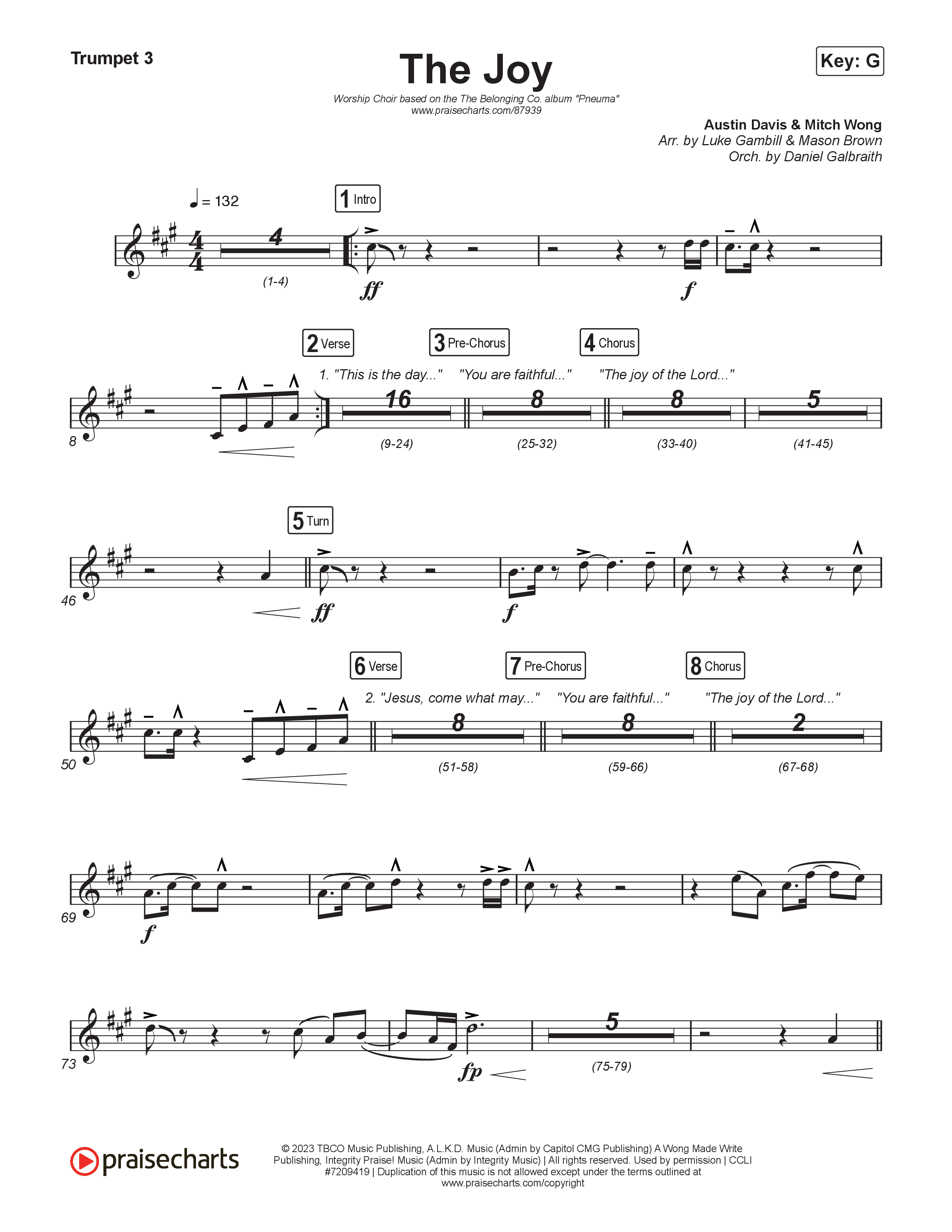 The Joy (Worship Choir/SAB) Trumpet 3 (The Belonging Co / Andrew Holt)