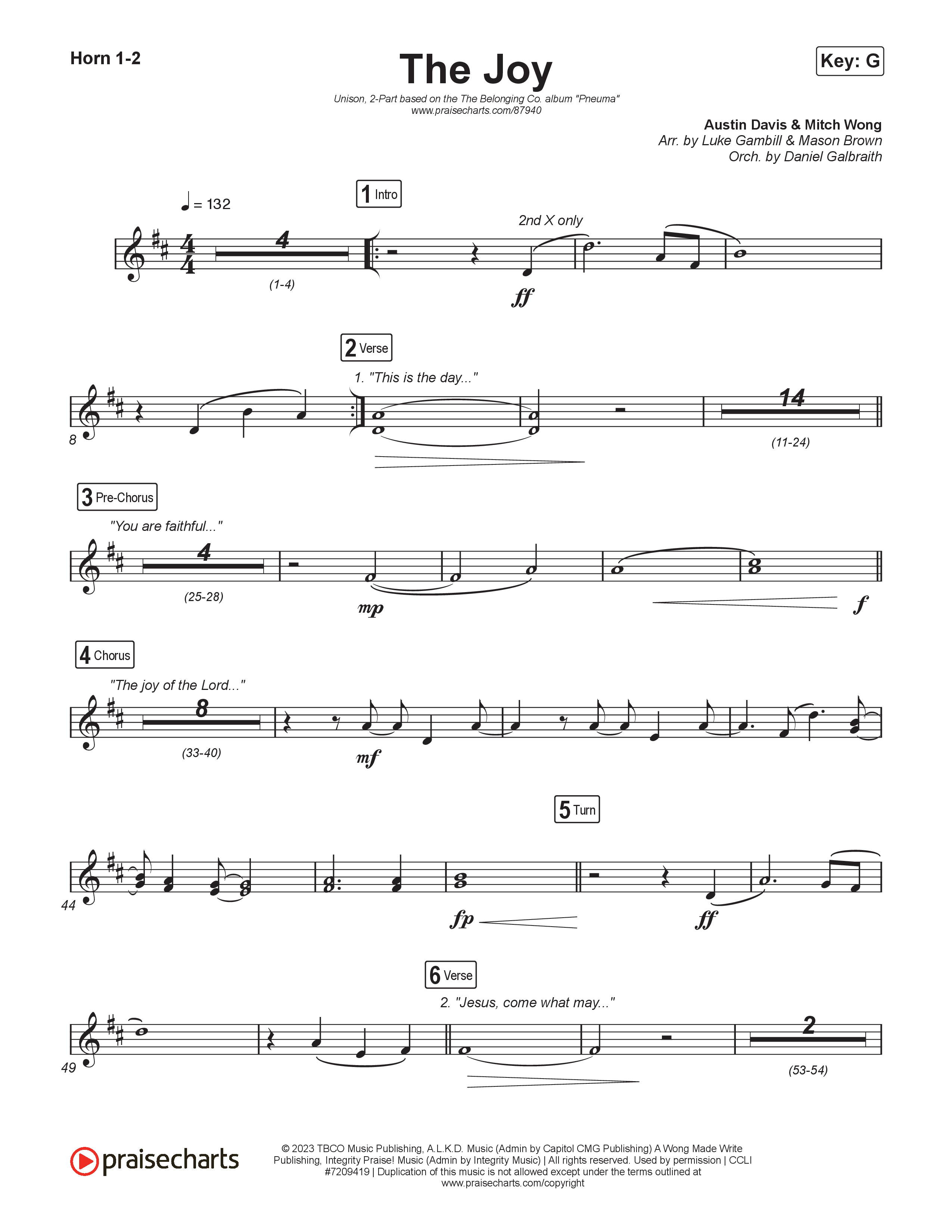 The Joy (Unison/2-Part) French Horn 1/2 (The Belonging Co / Andrew Holt)