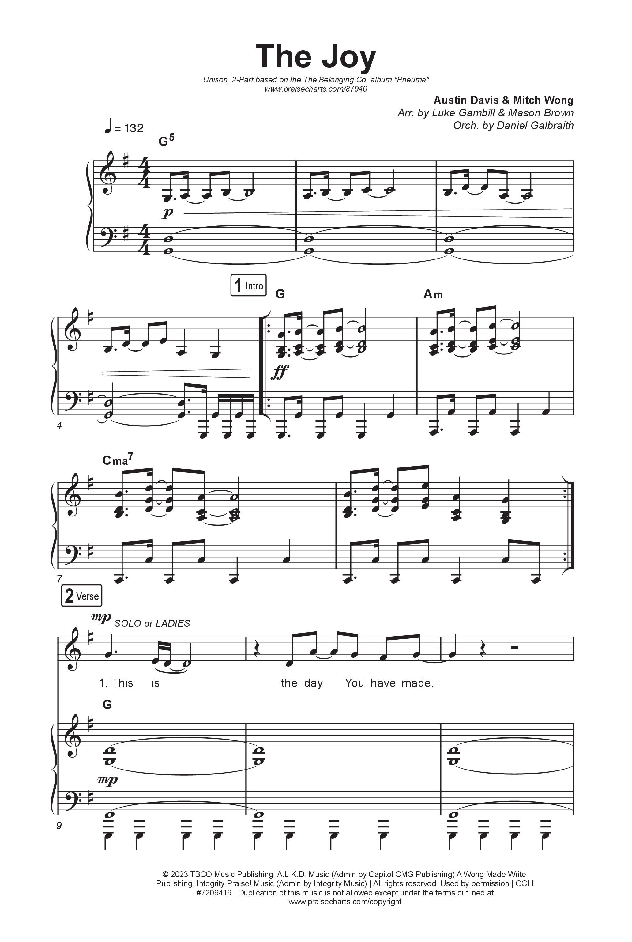 The Joy (Unison/2-Part) Octavo (Uni/2-Part & Pno) (The Belonging Co / Andrew Holt)