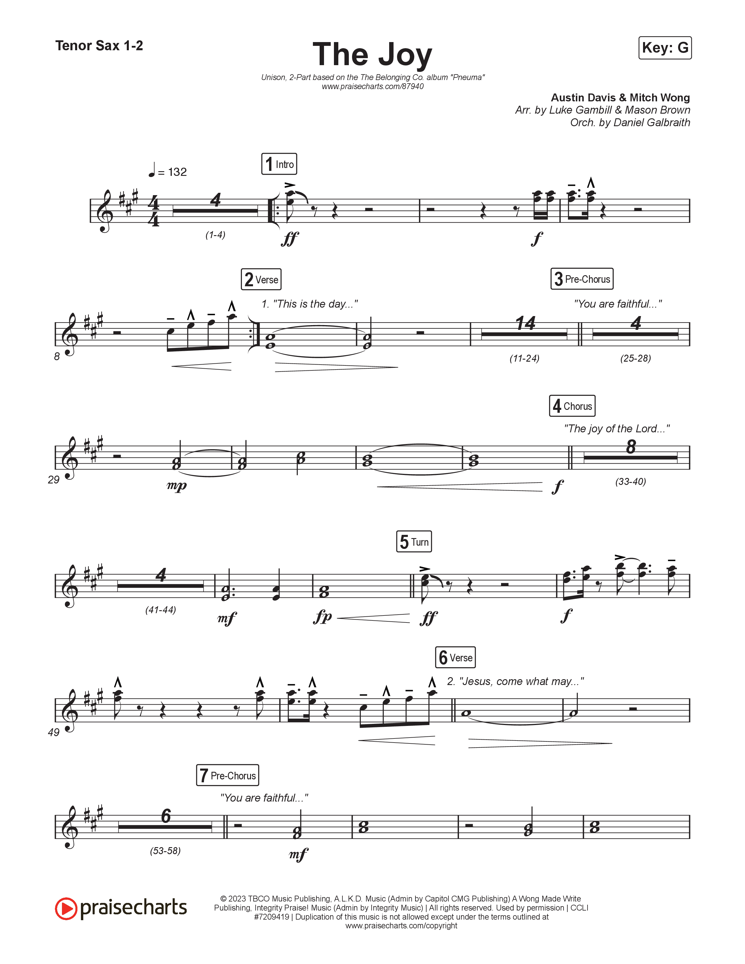 The Joy (Unison/2-Part) Tenor Sax 1/2 (The Belonging Co / Andrew Holt)