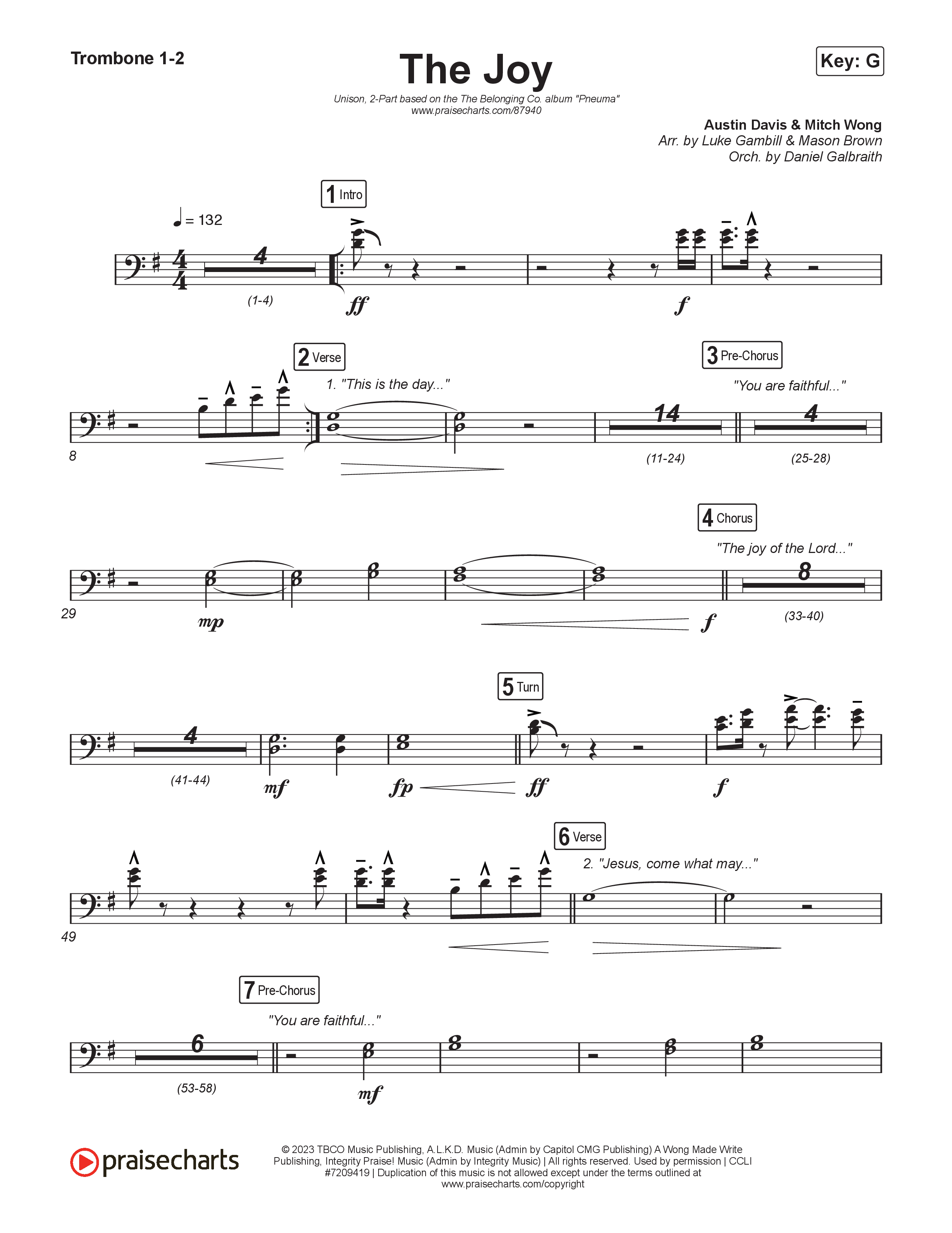 The Joy (Unison/2-Part) Trombone 1/2 (The Belonging Co / Andrew Holt)