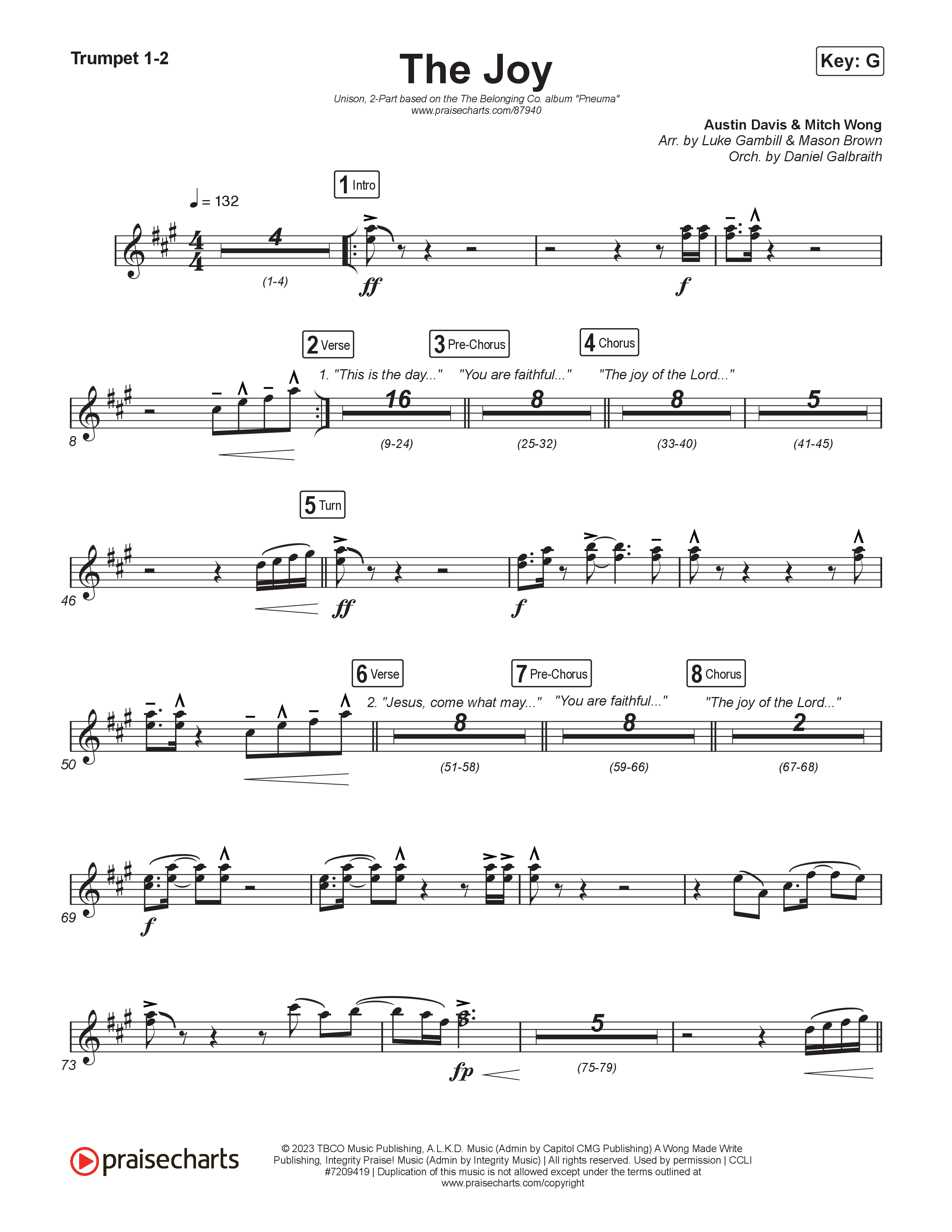 The Joy (Unison/2-Part) Trumpet 1,2 (The Belonging Co / Andrew Holt)