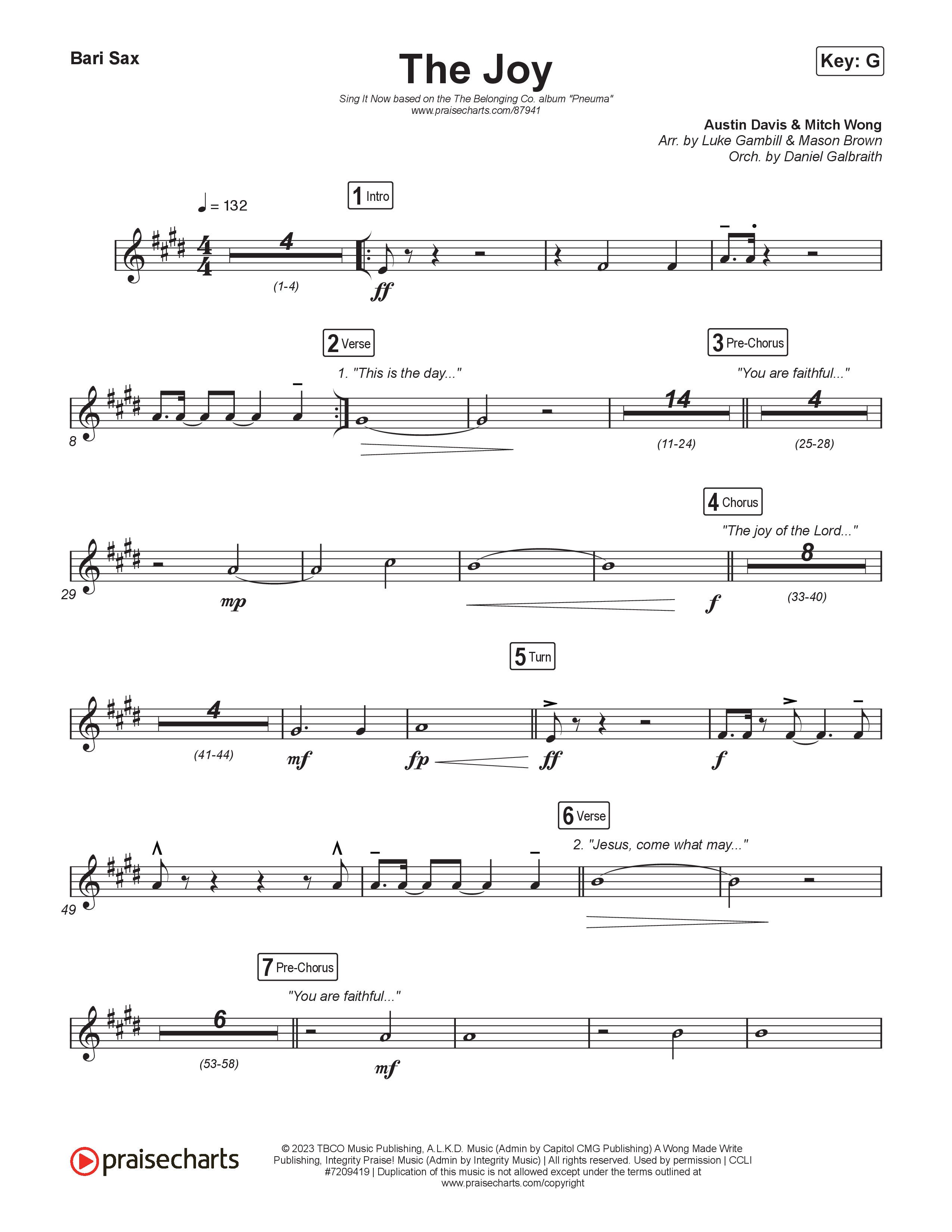 The Joy (Sing It Now) Bari Sax (The Belonging Co / Andrew Holt / Arr. Luke Gambill)