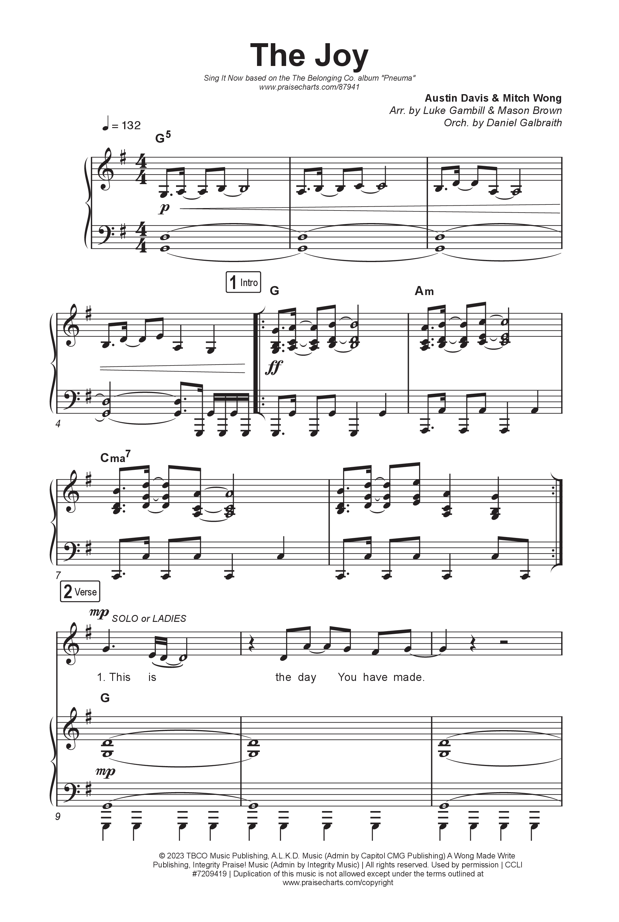 The Joy (Sing It Now) Octavo (SATB & Pno) (The Belonging Co / Andrew Holt / Arr. Luke Gambill)